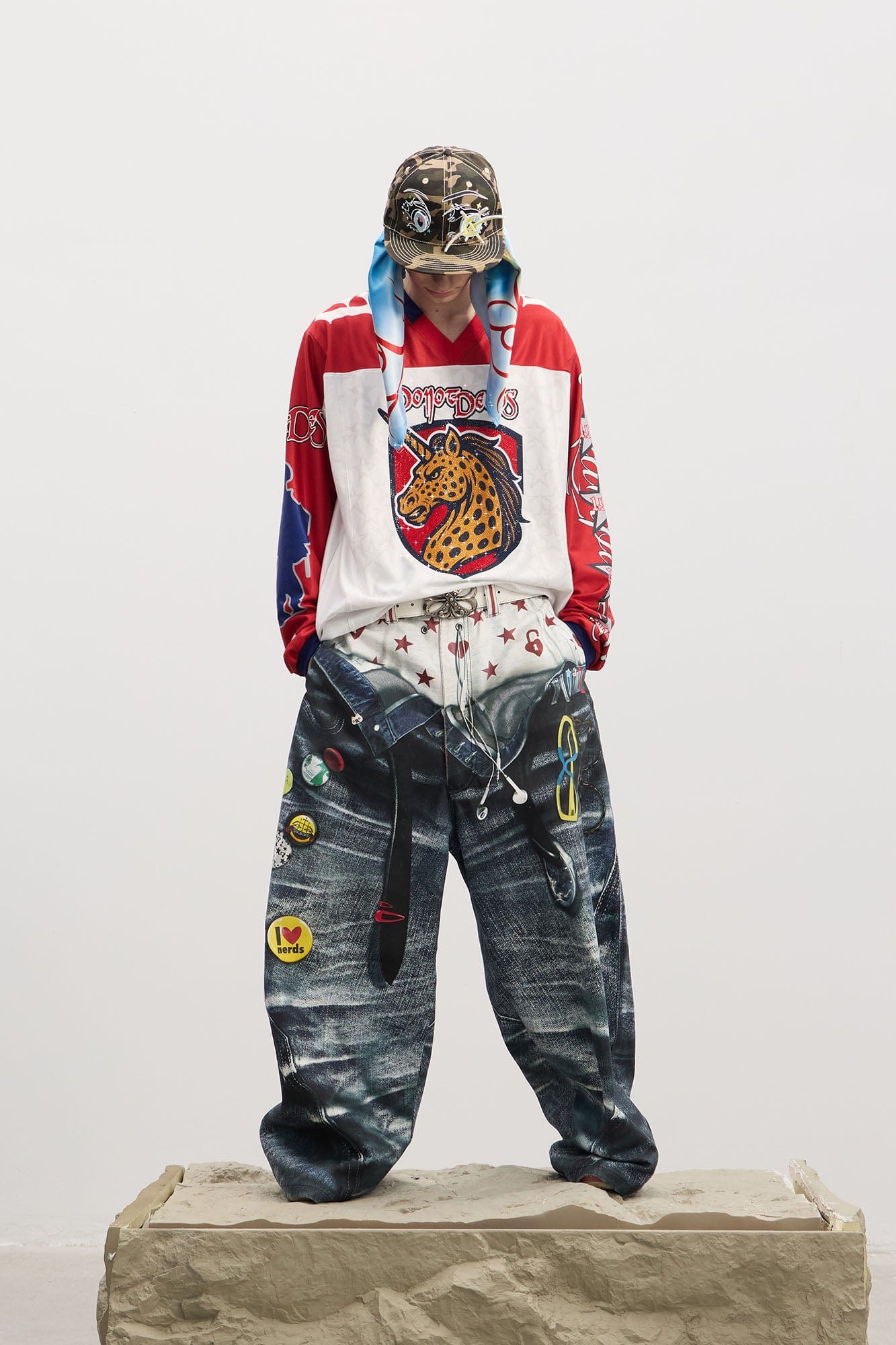 DND4DES Trompe-l'œil Double-Waist Baggy Jeans, premium urban and streetwear designers apparel on PROJECTISR.com, DND4DES