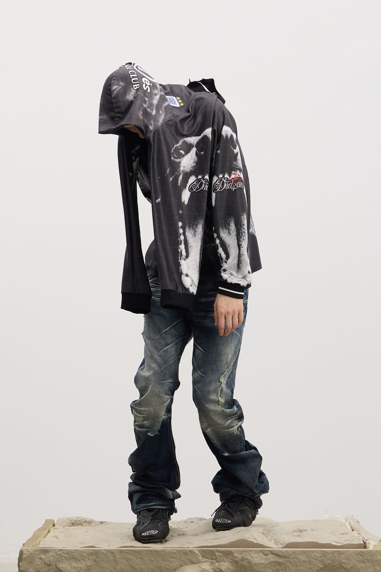 DND4DES Dirty Fit Whiskered Stack Jeans, premium urban and streetwear designers apparel on PROJECTISR.com, DND4DES
