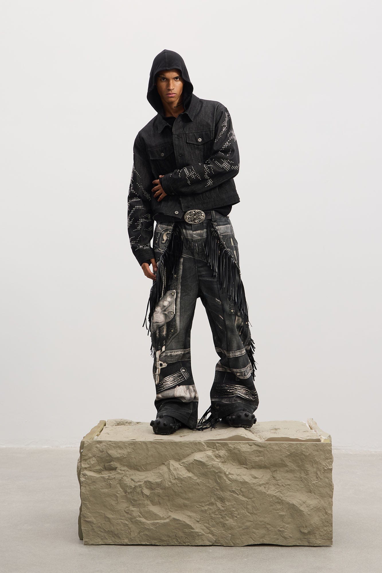 DND4DES Studded Tiger Stripe Baggy Jeans, premium urban and streetwear designers apparel on PROJECTISR.com, DND4DES