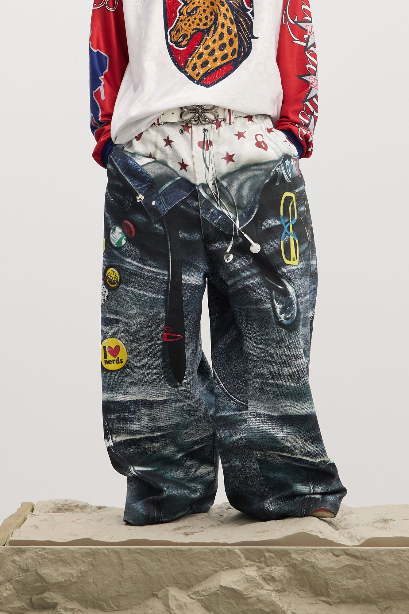 DND4DES Trompe-l'œil Double-Waist Baggy Jeans, premium urban and streetwear designers apparel on PROJECTISR.com, DND4DES