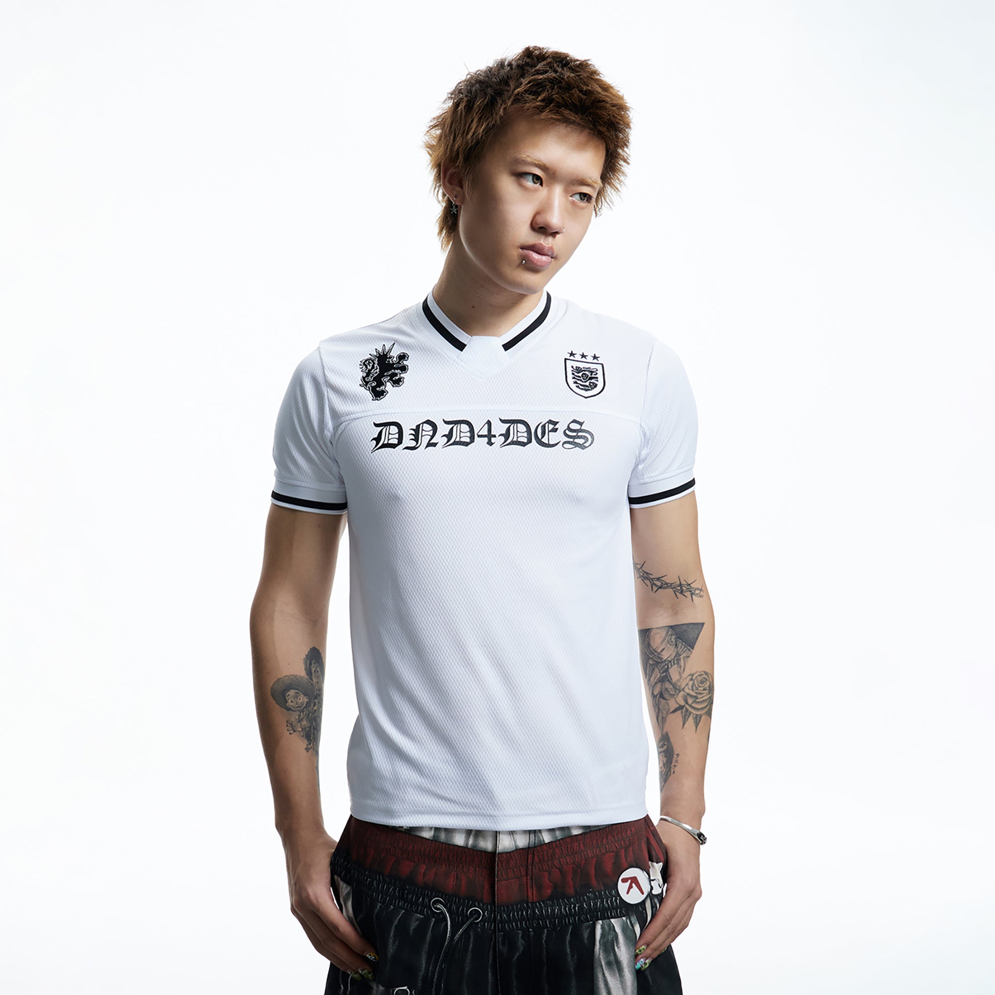 DND4DES Gothic Letter V-Neck Jersey T-Shirt, premium urban and streetwear designers apparel on PROJECTISR.com, DND4DES