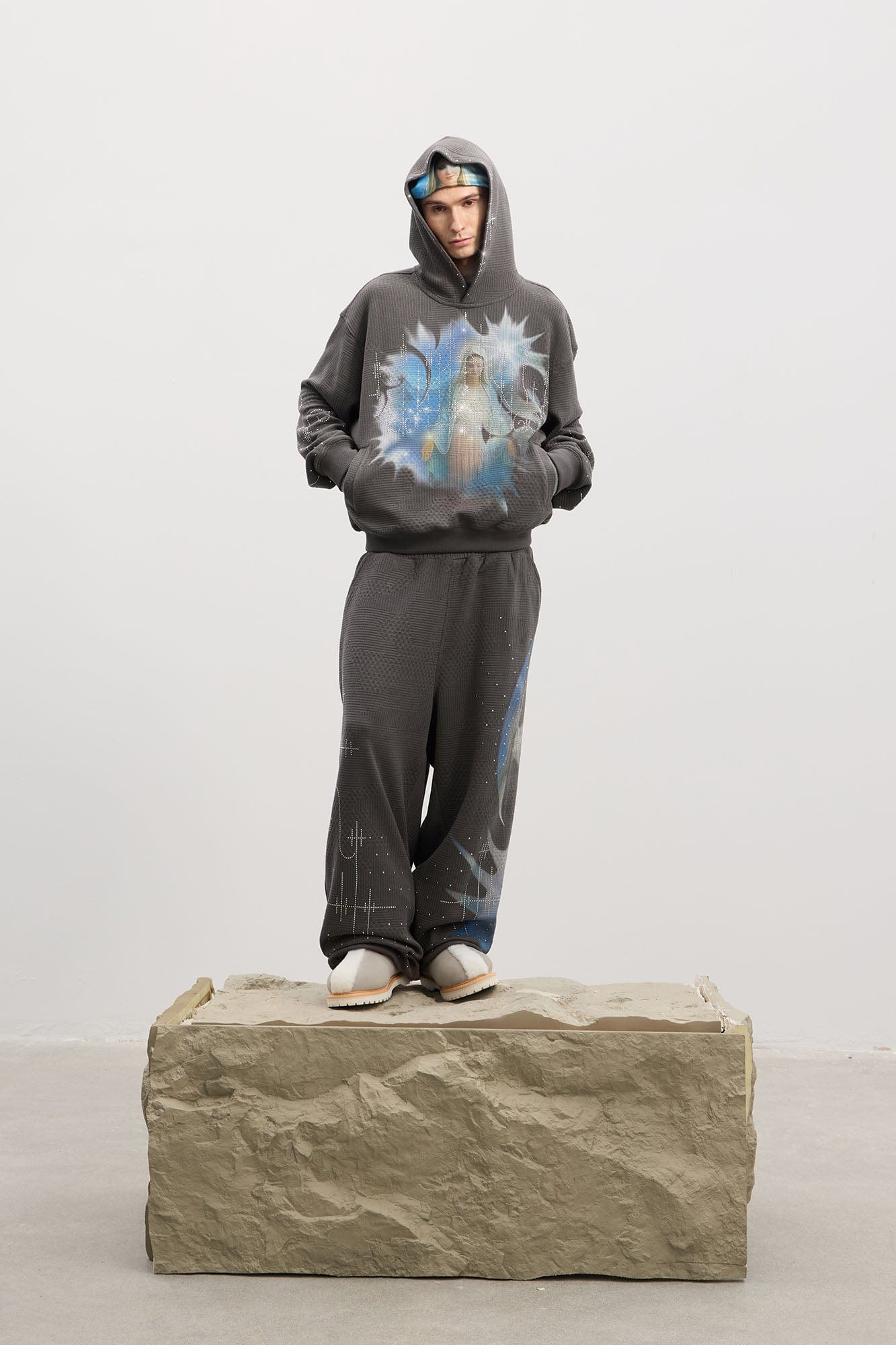DND4DES Virgin Mary Graphic Rhinestone Sweatpants, premium urban and streetwear designers apparel on PROJECTISR.com, DND4DES