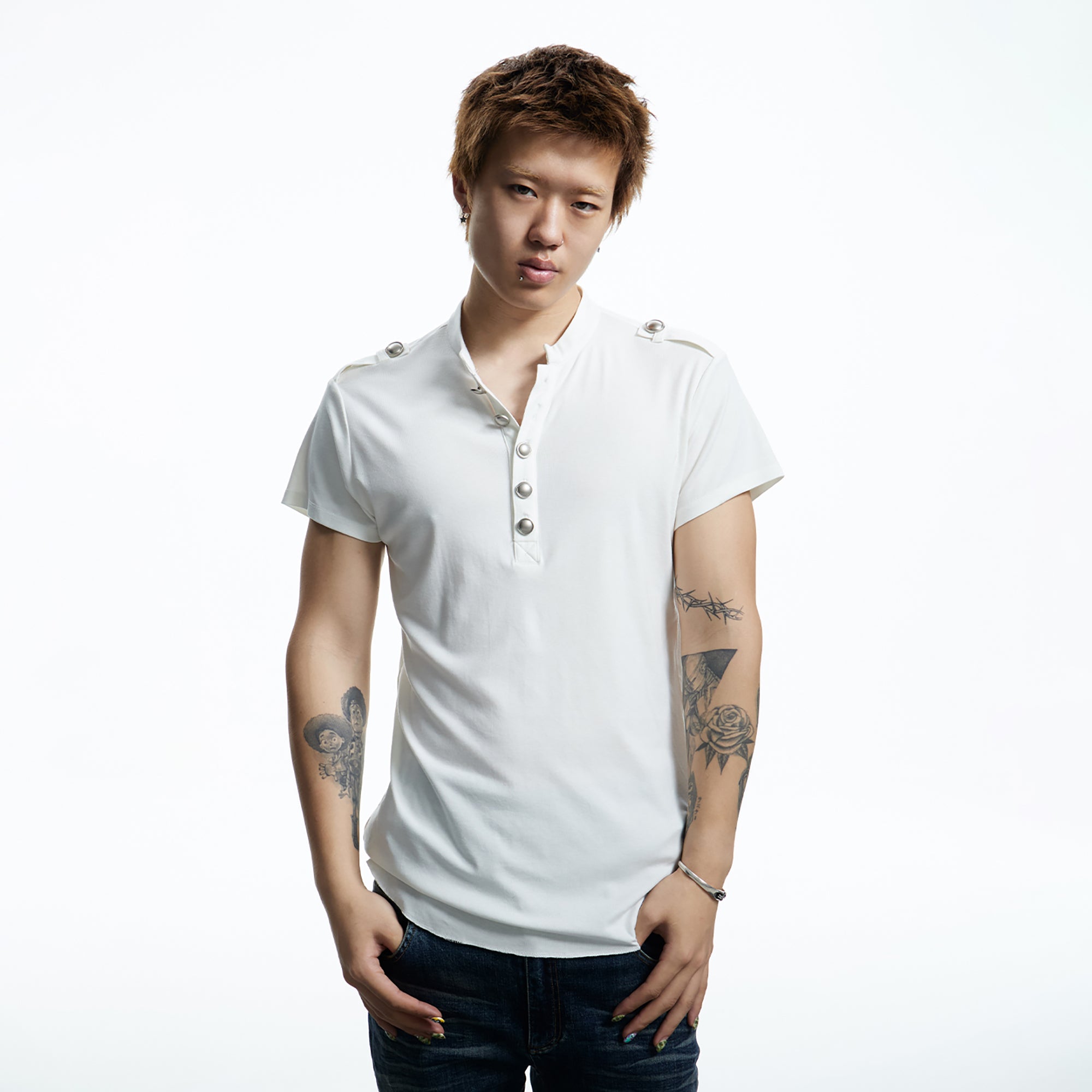 DND4DES Regal Braid Button T-Shirt, premium urban and streetwear designers apparel on PROJECTISR.com, DND4DES