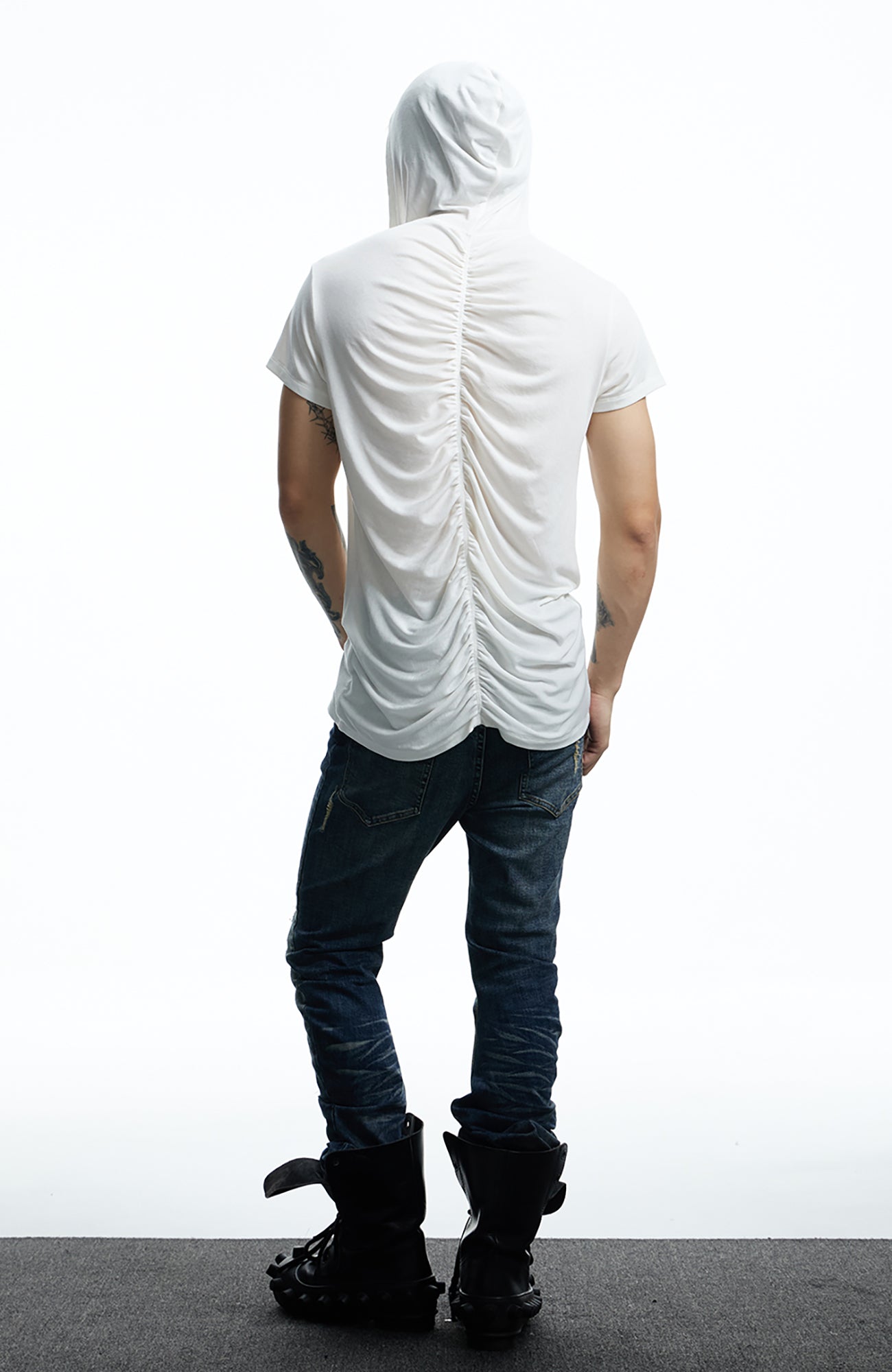 DND4DES Ruched Back Hooded T-Shirt, premium urban and streetwear designers apparel on PROJECTISR.com, DND4DES