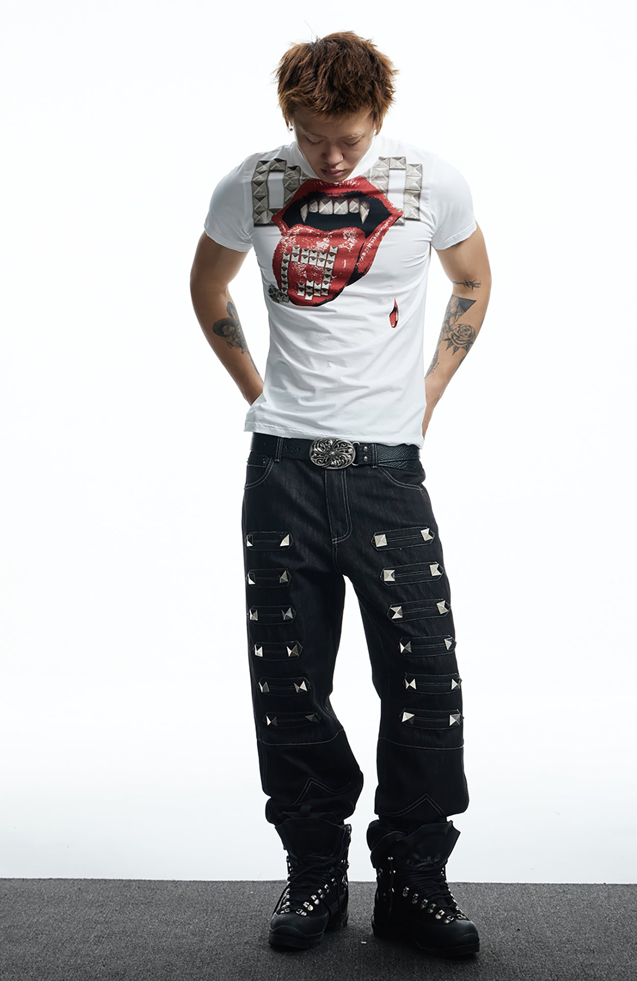 DND4DES Punk Stud Lips Print T-Shirt, premium urban and streetwear designers apparel on PROJECTISR.com, DND4DES