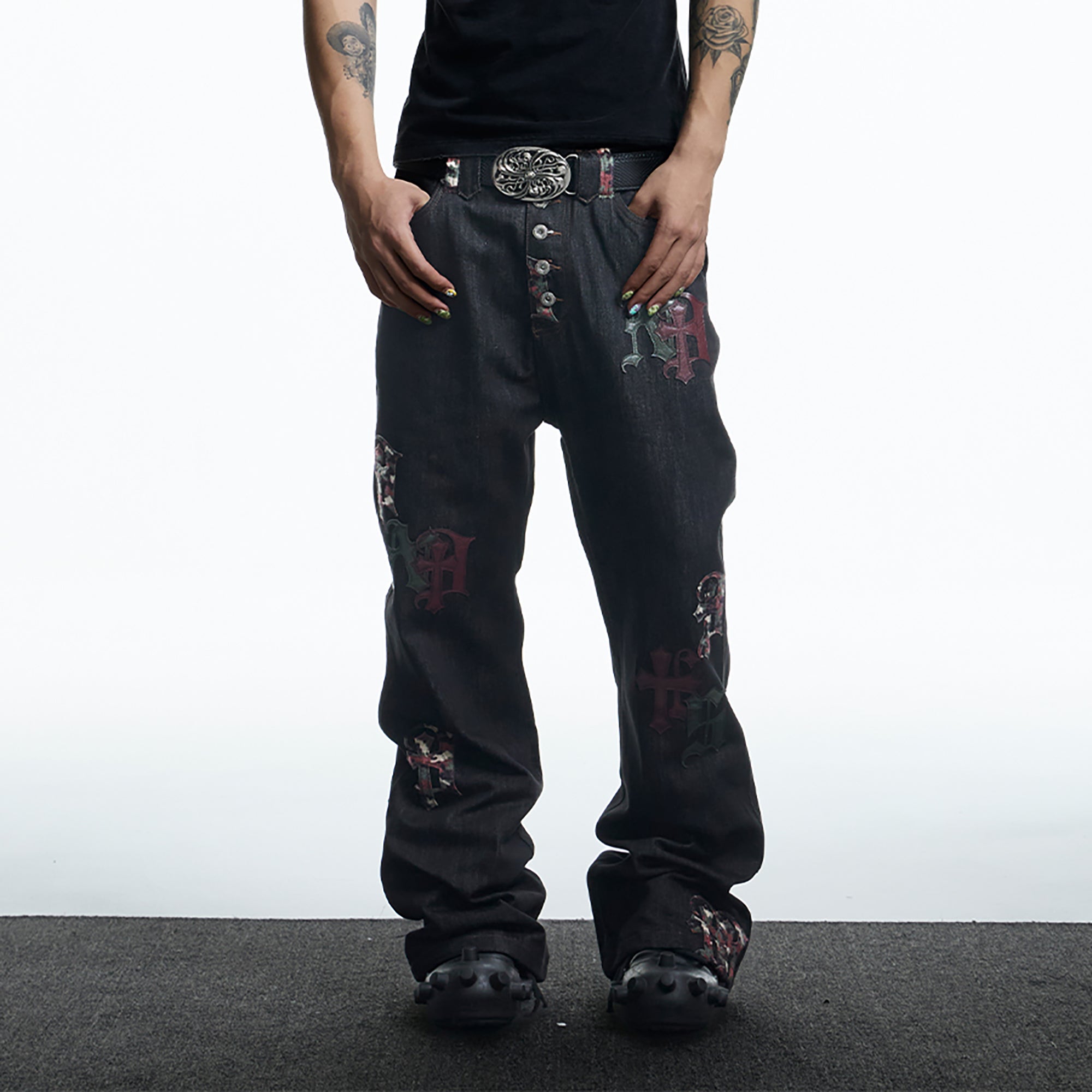 DND4DES Gothic Camo Patchwork Raw Denim, premium urban and streetwear designers apparel on PROJECTISR.com, DND4DES