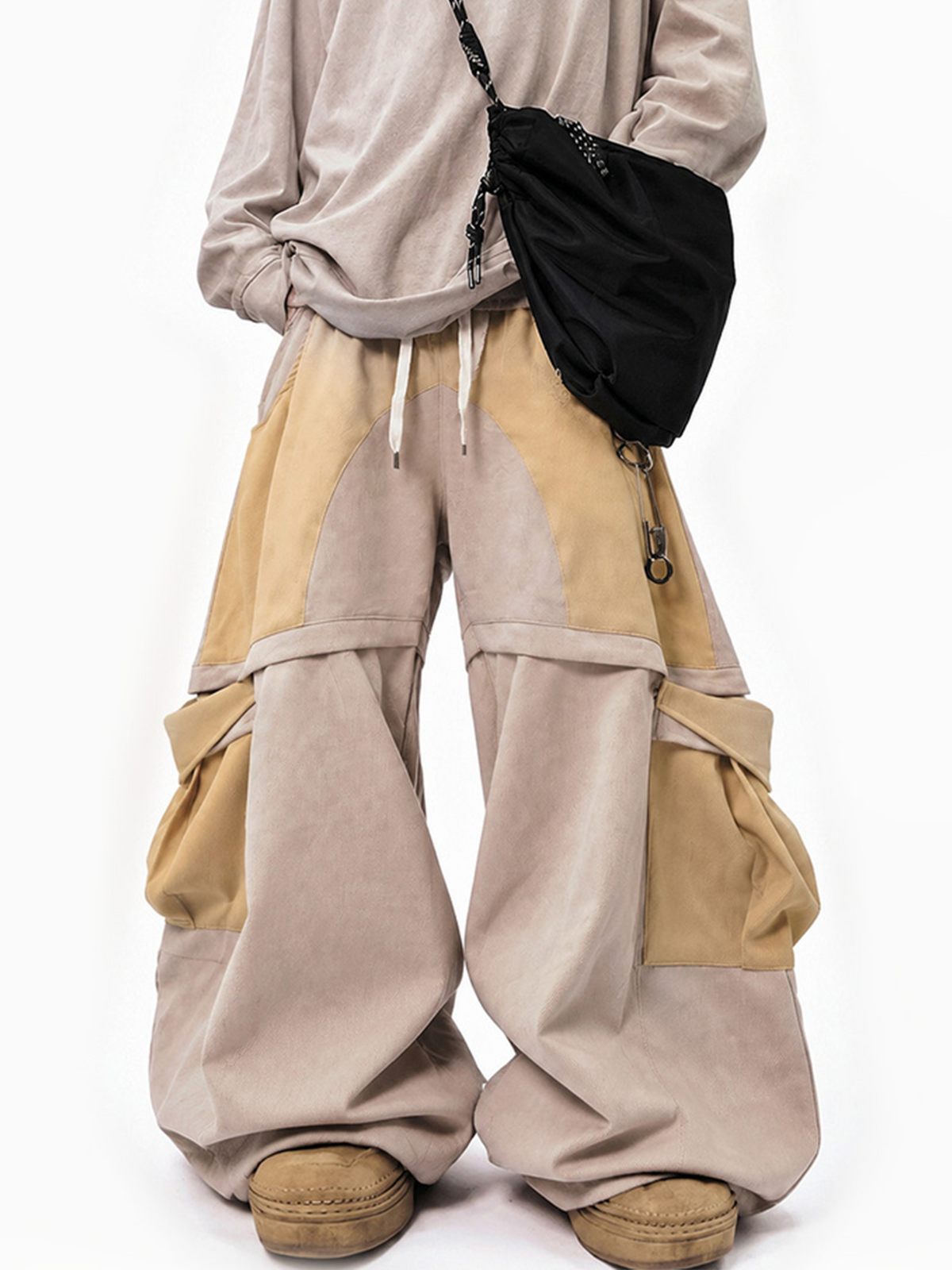 UUCSCC Spliced Large-Pocket Wide-Leg Curved Pants