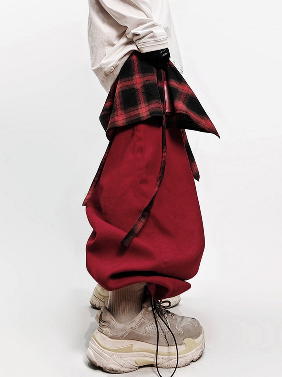 UUCSCC Layered Plaid Wide-Leg Jogger Pants