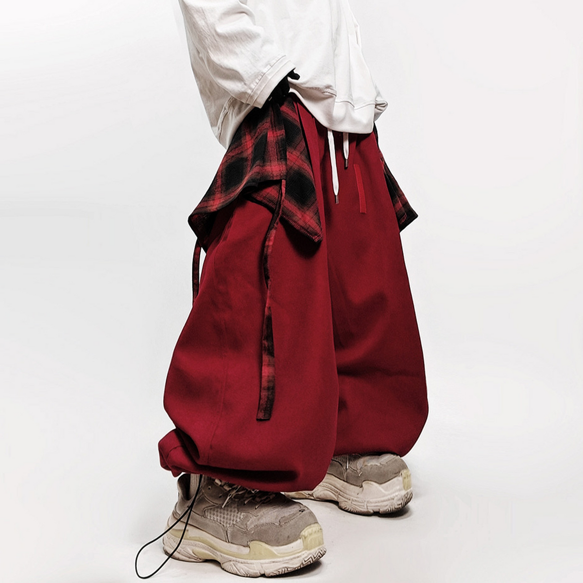 UUCSCC Layered Plaid Wide-Leg Jogger Pants