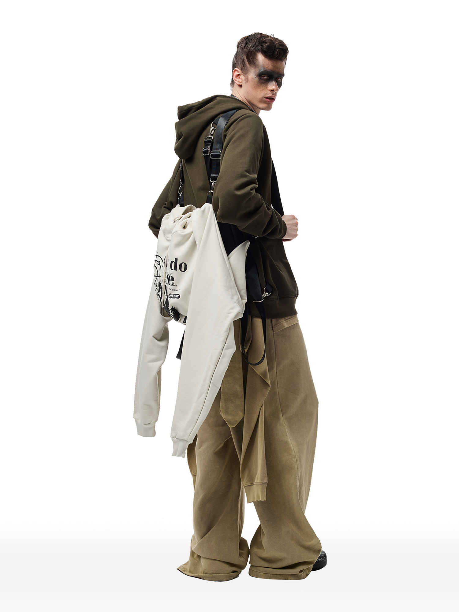 CYCYCY Layered Raw Edge Wide-Leg Sweatpants Khaki