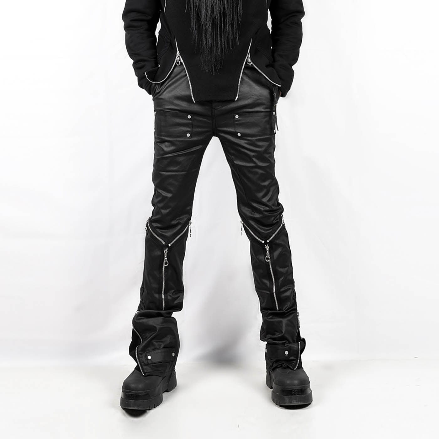 INSIDE OUT Multi-Zipper Rivet Pants, premium urban and streetwear designers apparel on PROJECTISR.com, INSIDE OUT