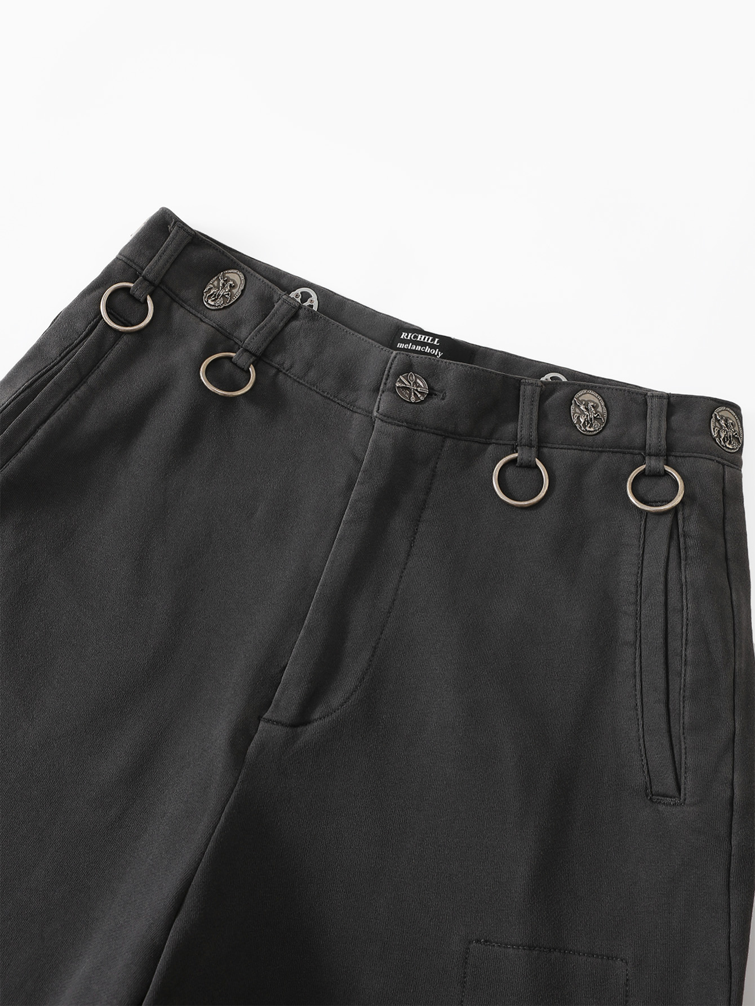RICHILL Ring Detail Coin Button Distressed Pants