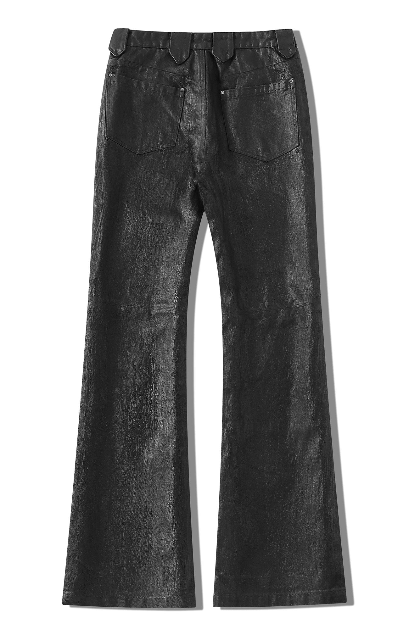 RICHILL Cracked Coated Flared Denim Pants, premium urban and streetwear designers apparel on PROJECTISR.com, RICHILL