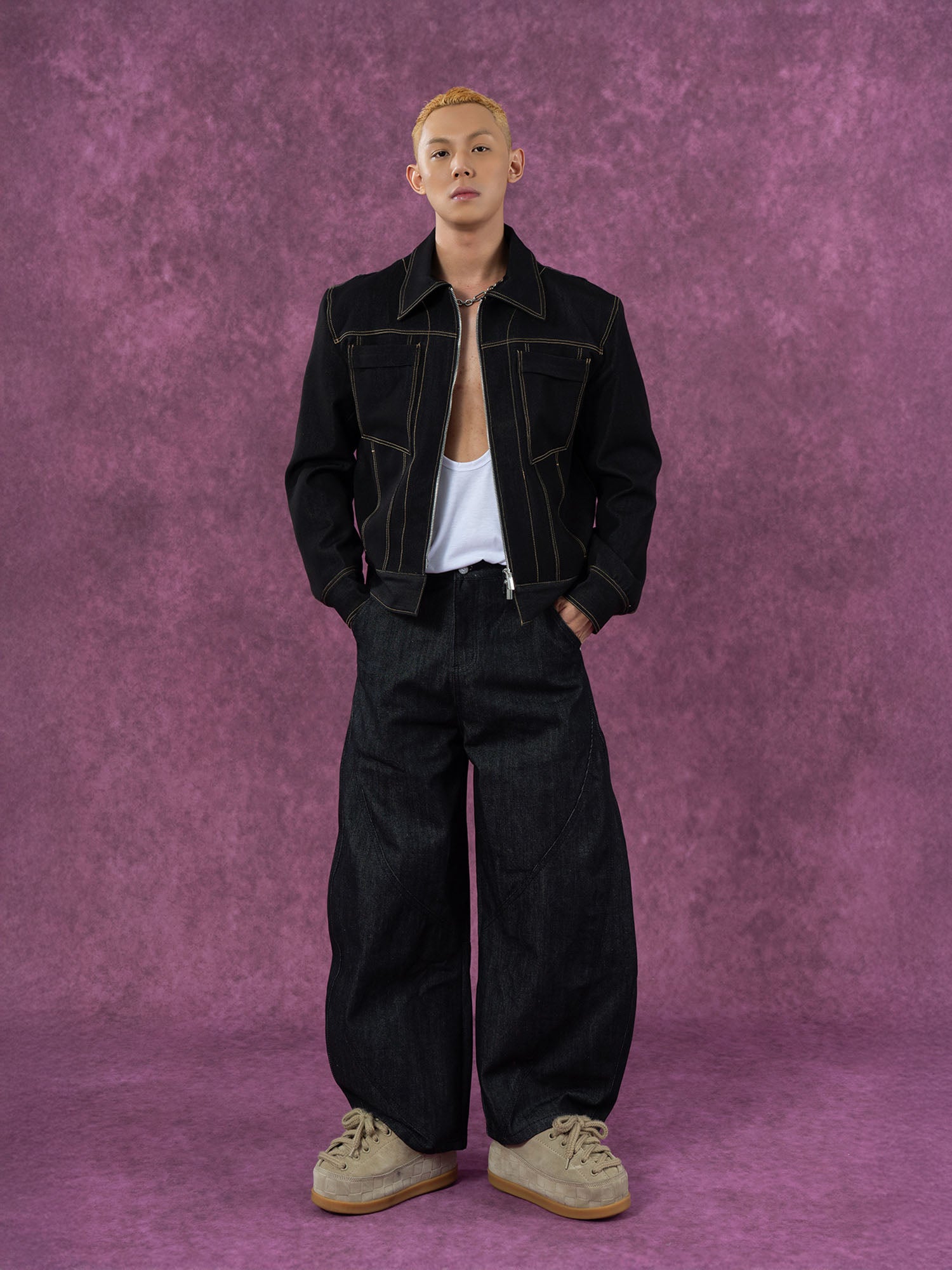 CLP Arced Panel Balloon-Leg Raw Jeans, premium urban and streetwear designers apparel on PROJECTISR.com, CLP