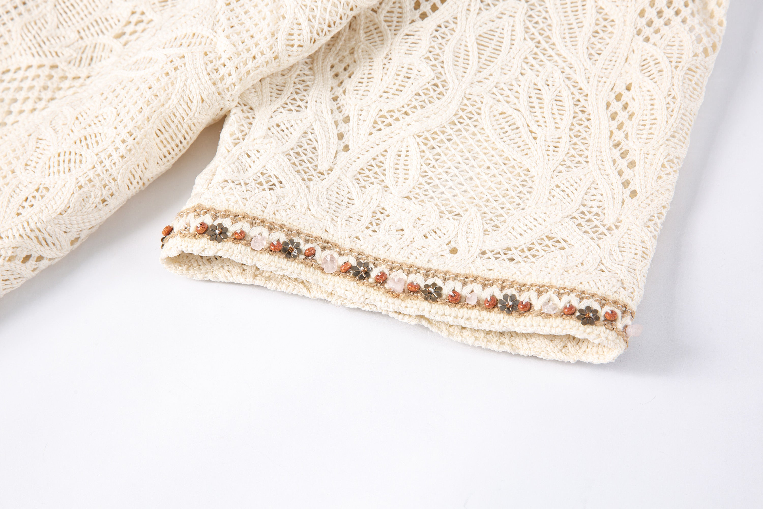 TUIMU Beaded Trim Open-Knit Jacquard Half Shirt, premium urban and streetwear designers apparel on PROJECTISR.com, TUIMU