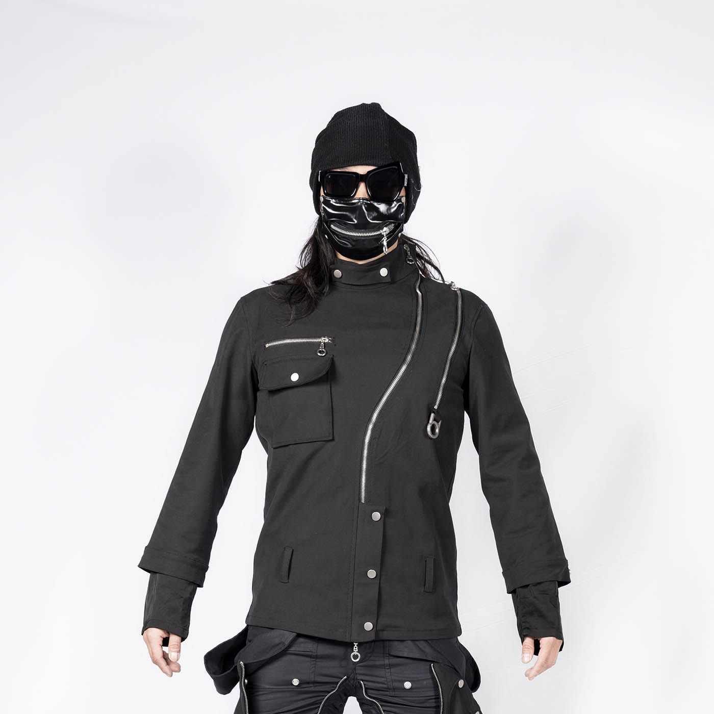 INSIDE OUT Asymmetrical Curved Zippered Jacket, premium urban and streetwear designers apparel on PROJECTISR.com, INSIDE OUT