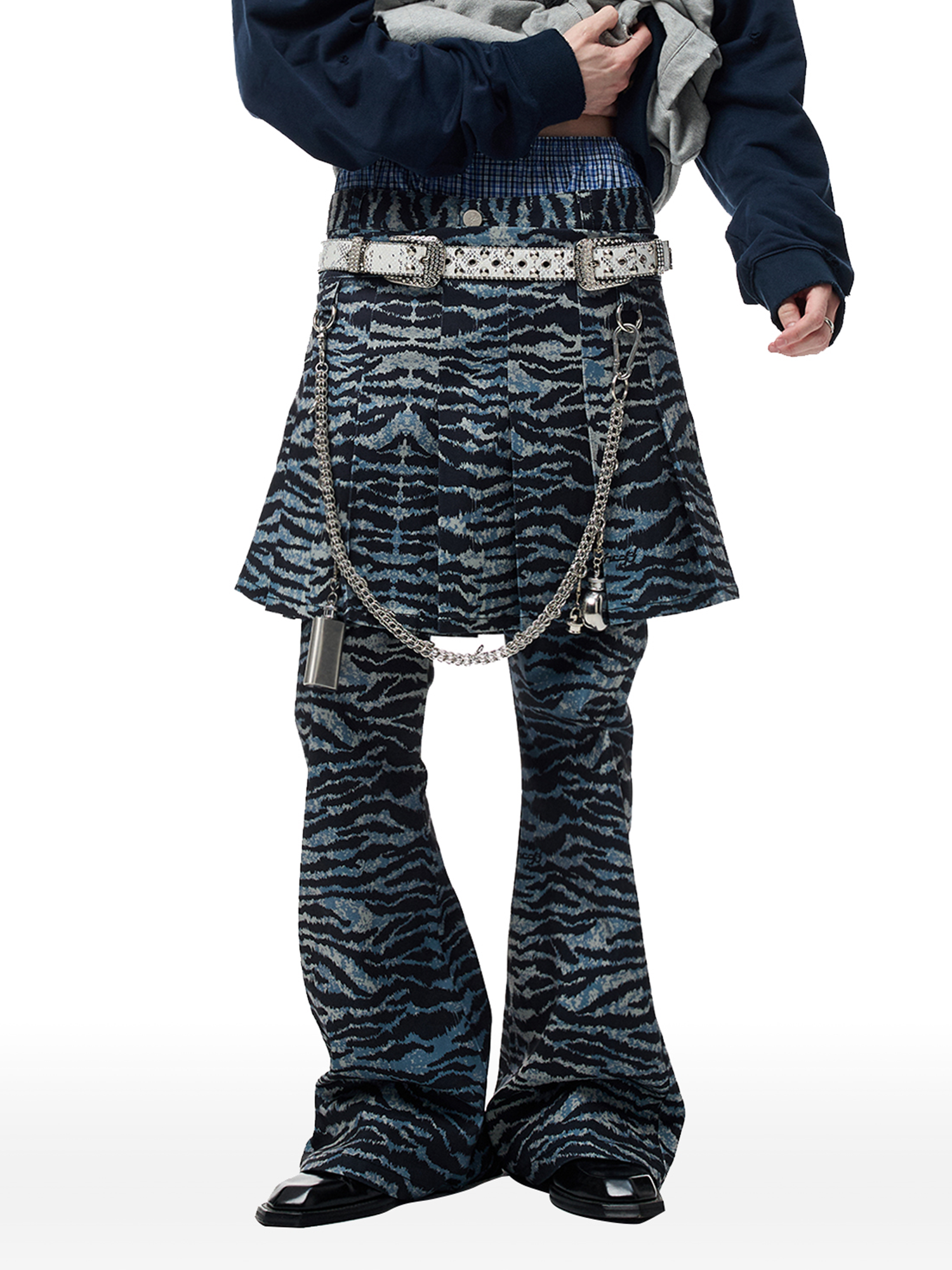 CYCYCY Punk Tiger-Stripe Detachable Pleated Flared Pants