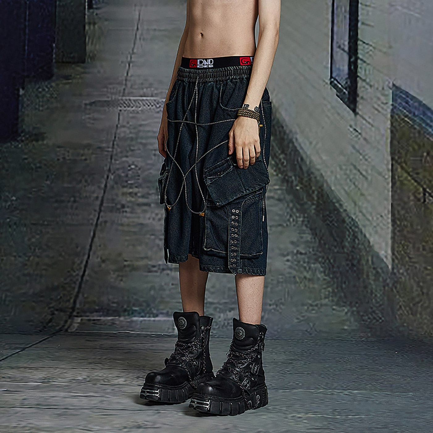 DND4DES Star Drawstring Deconstructed Denim Shorts, premium urban and streetwear designers apparel on PROJECTISR.com, DND4DES