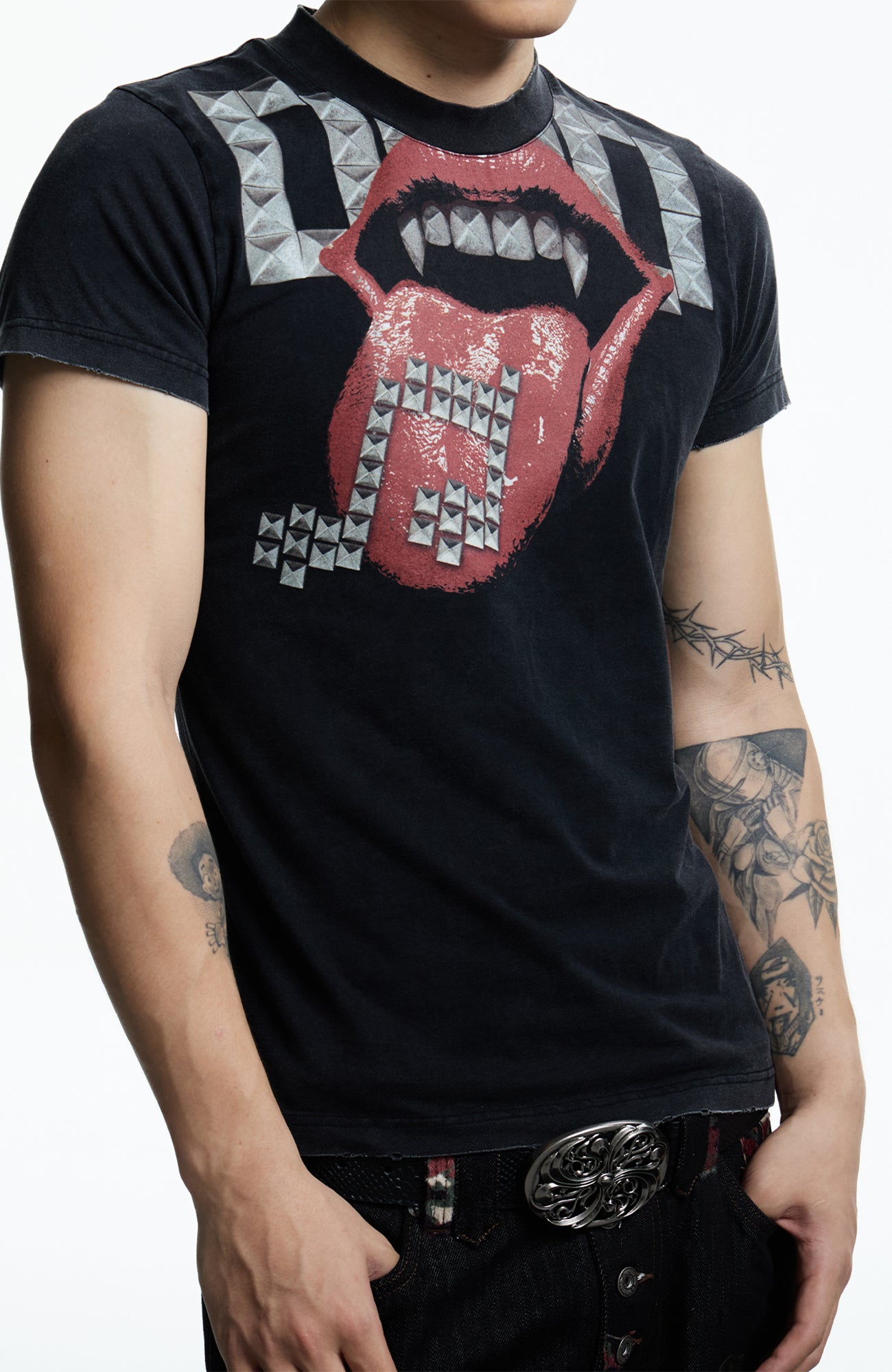 DND4DES Punk Stud Lips Print T-Shirt, premium urban and streetwear designers apparel on PROJECTISR.com, DND4DES