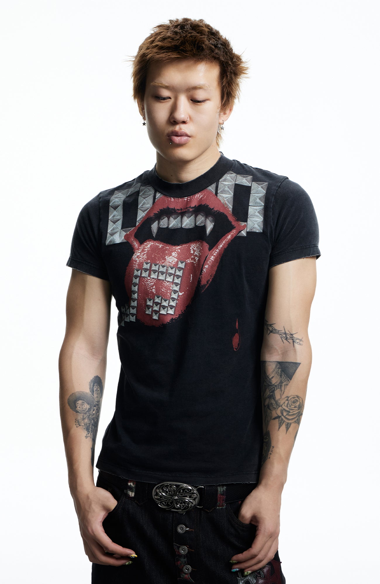 DND4DES Punk Stud Lips Print T-Shirt, premium urban and streetwear designers apparel on PROJECTISR.com, DND4DES