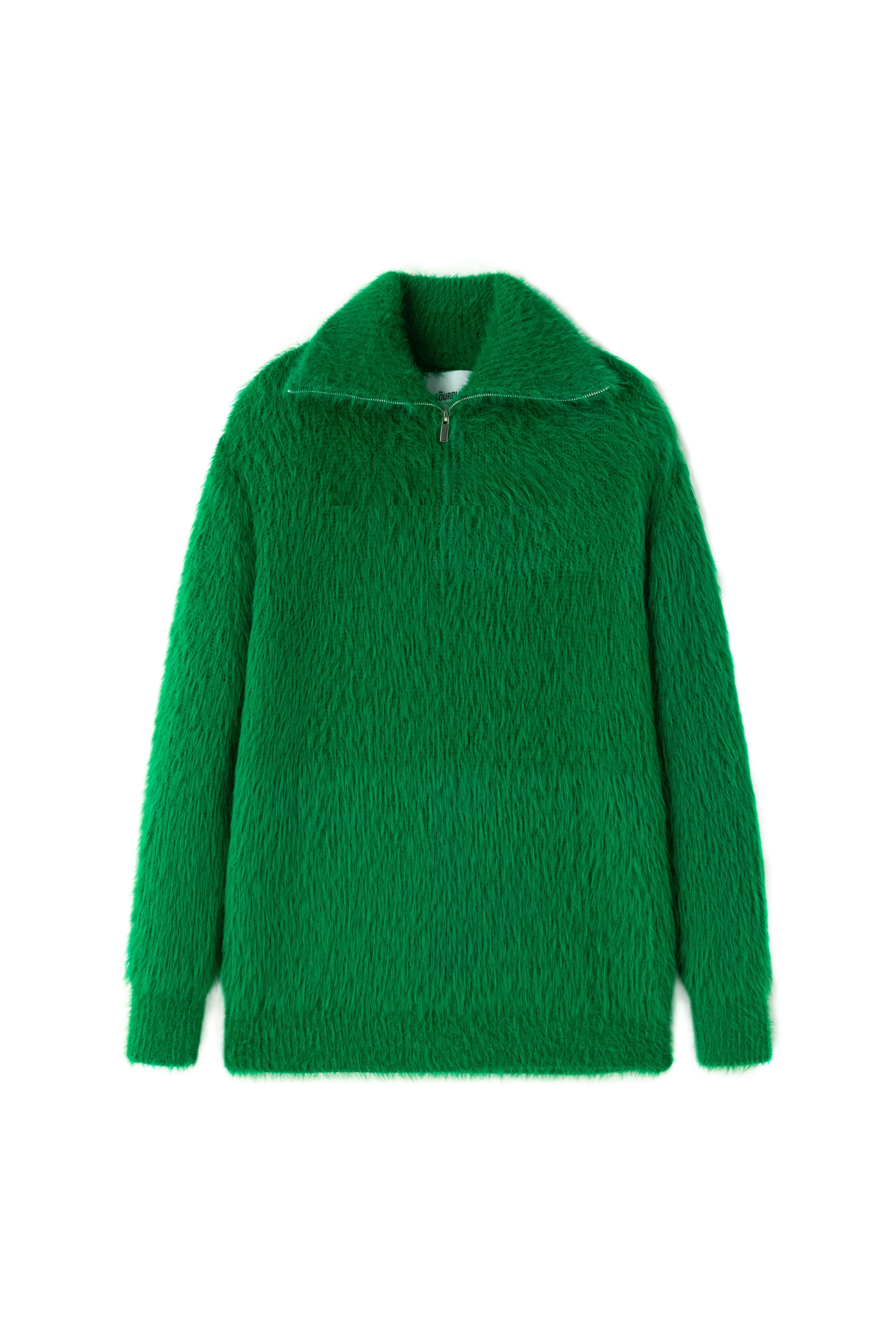 SOURPLUM Faux Fur Half Zip Sweater Avocado, premium urban and streetwear designers apparel on PROJECTISR.com, SOURPLUM