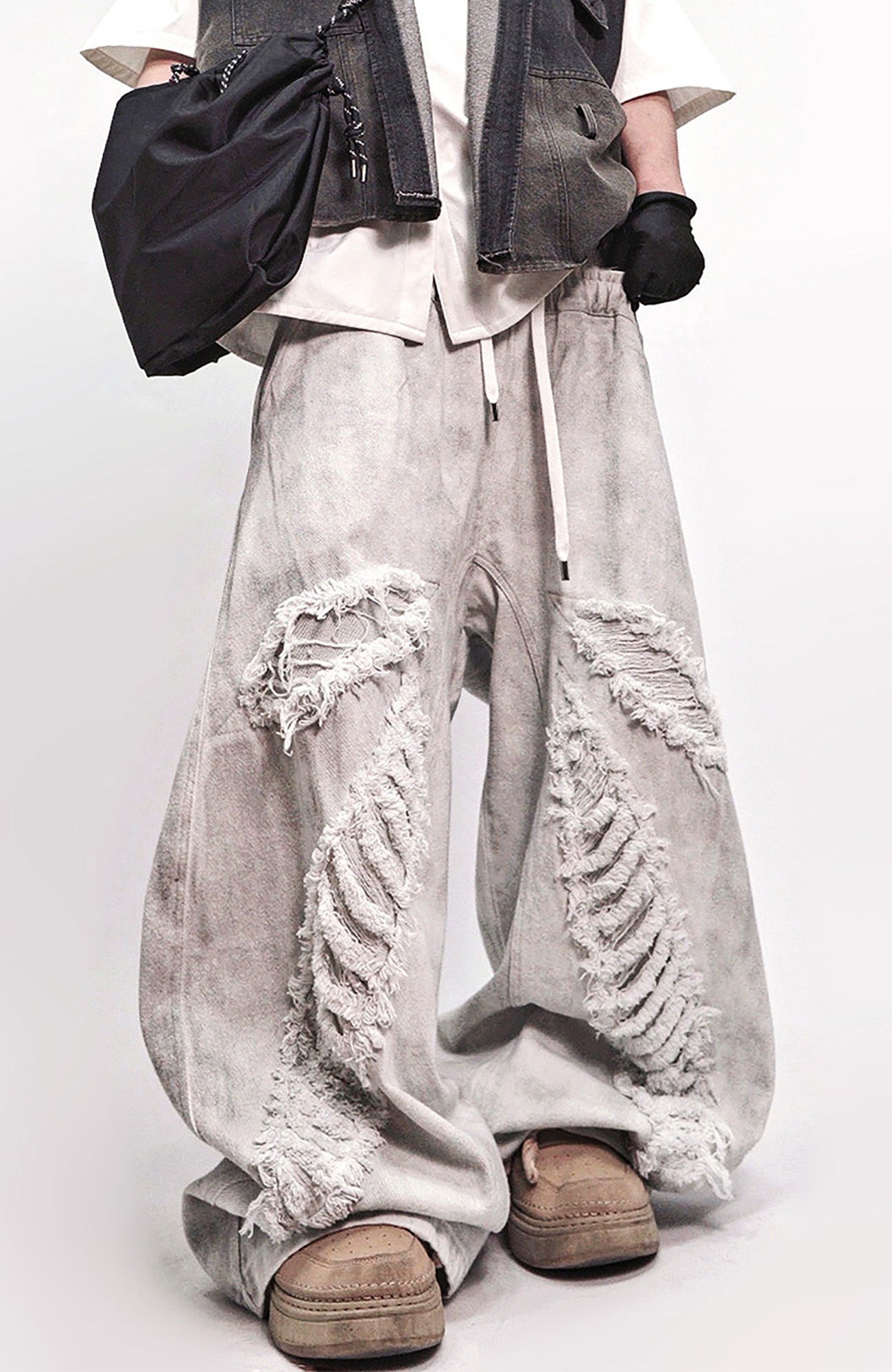 UUCSCC Mud-Dyed Distressed Straight-Leg Jeans