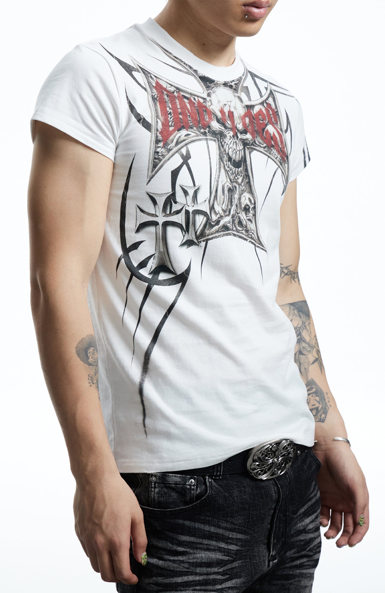 DND4DES Gothic Skull Cross Graphic T-Shirt, premium urban and streetwear designers apparel on PROJECTISR.com, DND4DES