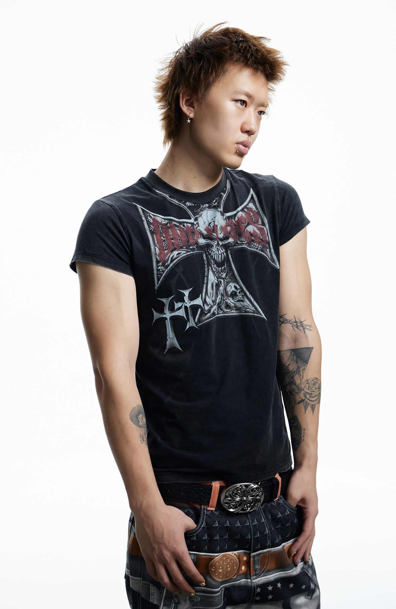 DND4DES Gothic Skull Cross Graphic T-Shirt, premium urban and streetwear designers apparel on PROJECTISR.com, DND4DES