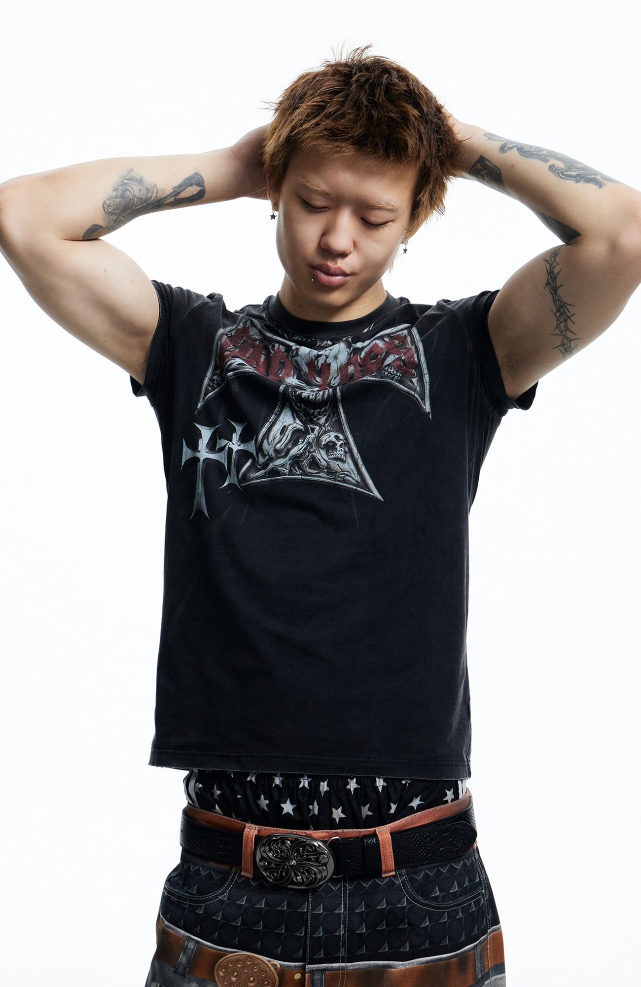 DND4DES Gothic Skull Cross Graphic T-Shirt, premium urban and streetwear designers apparel on PROJECTISR.com, DND4DES
