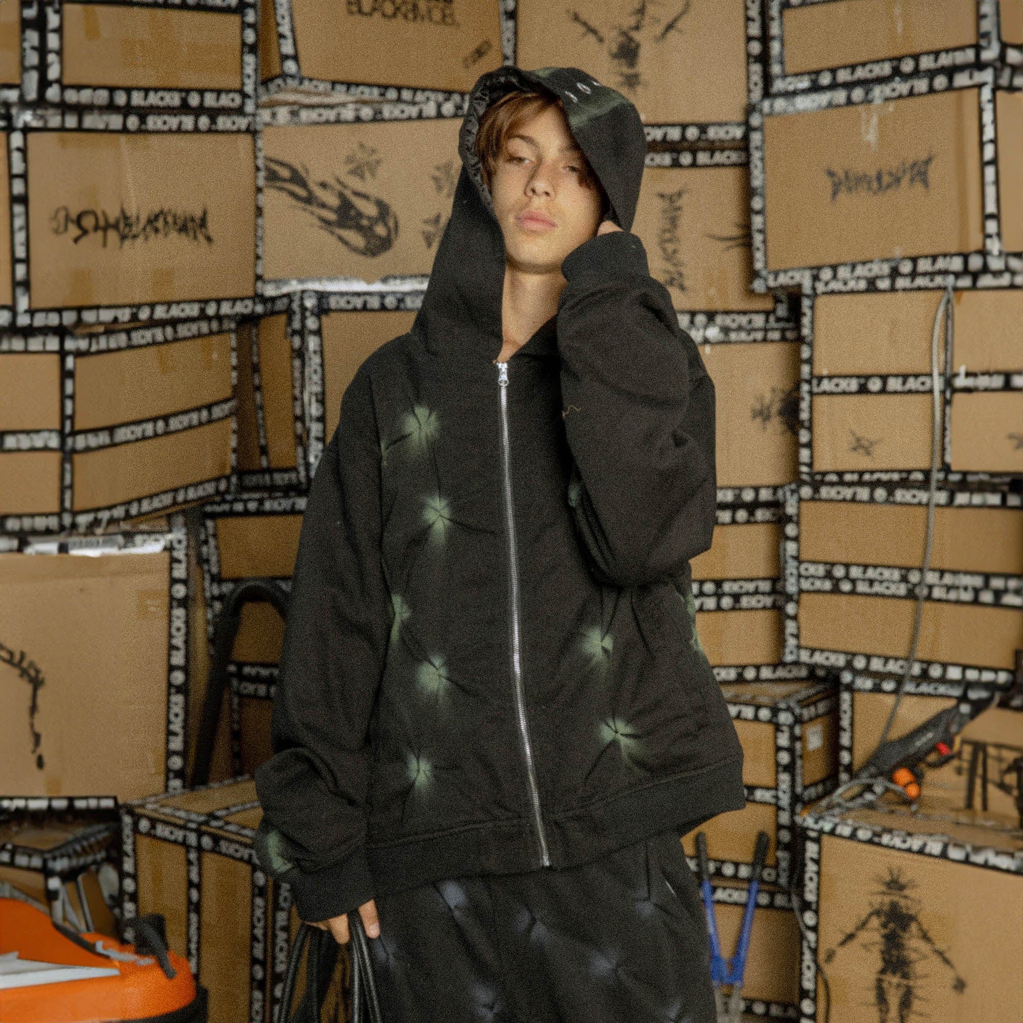 BLACK8MOB Wrinkled Tie-Dye Zip-Up Hoodie, premium urban and streetwear designers apparel on PROJECTISR.com, BLACK8MOB