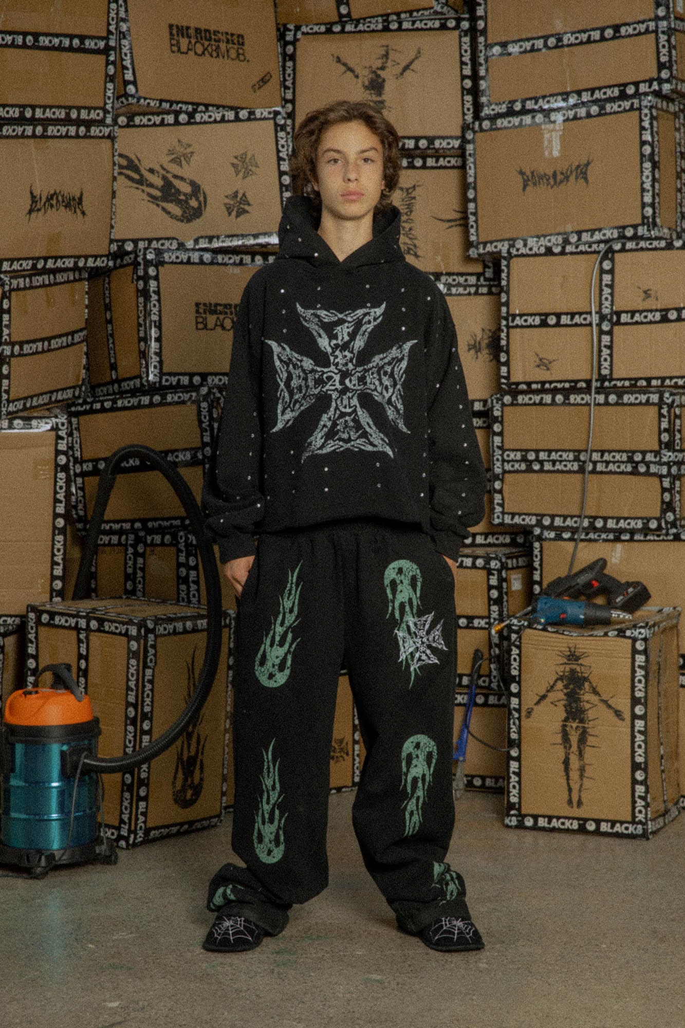 BLACK8MOB Full Studded Cross Hoodie, premium urban and streetwear designers apparel on PROJECTISR.com, BLACK8MOB