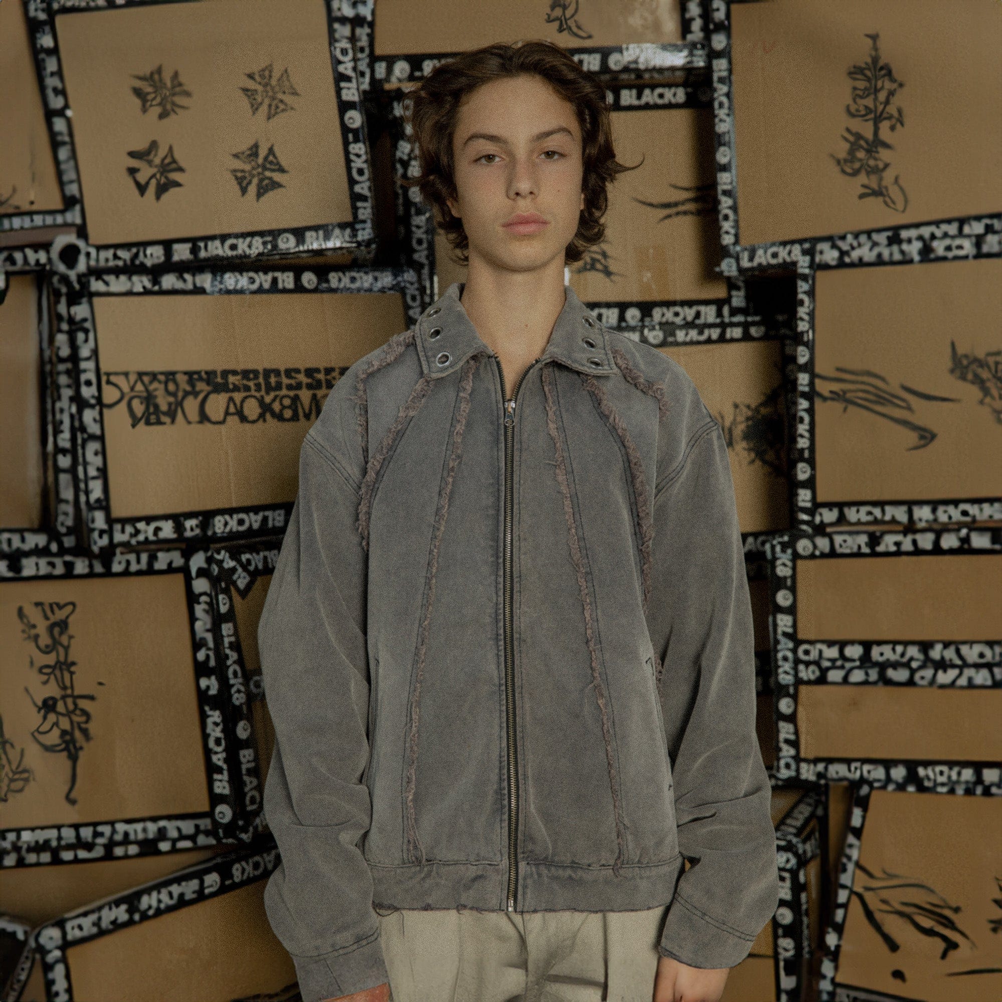 BLACK8MOB Deconstructed Frayed Jacket, premium urban and streetwear designers apparel on PROJECTISR.com, BLACK8MOB