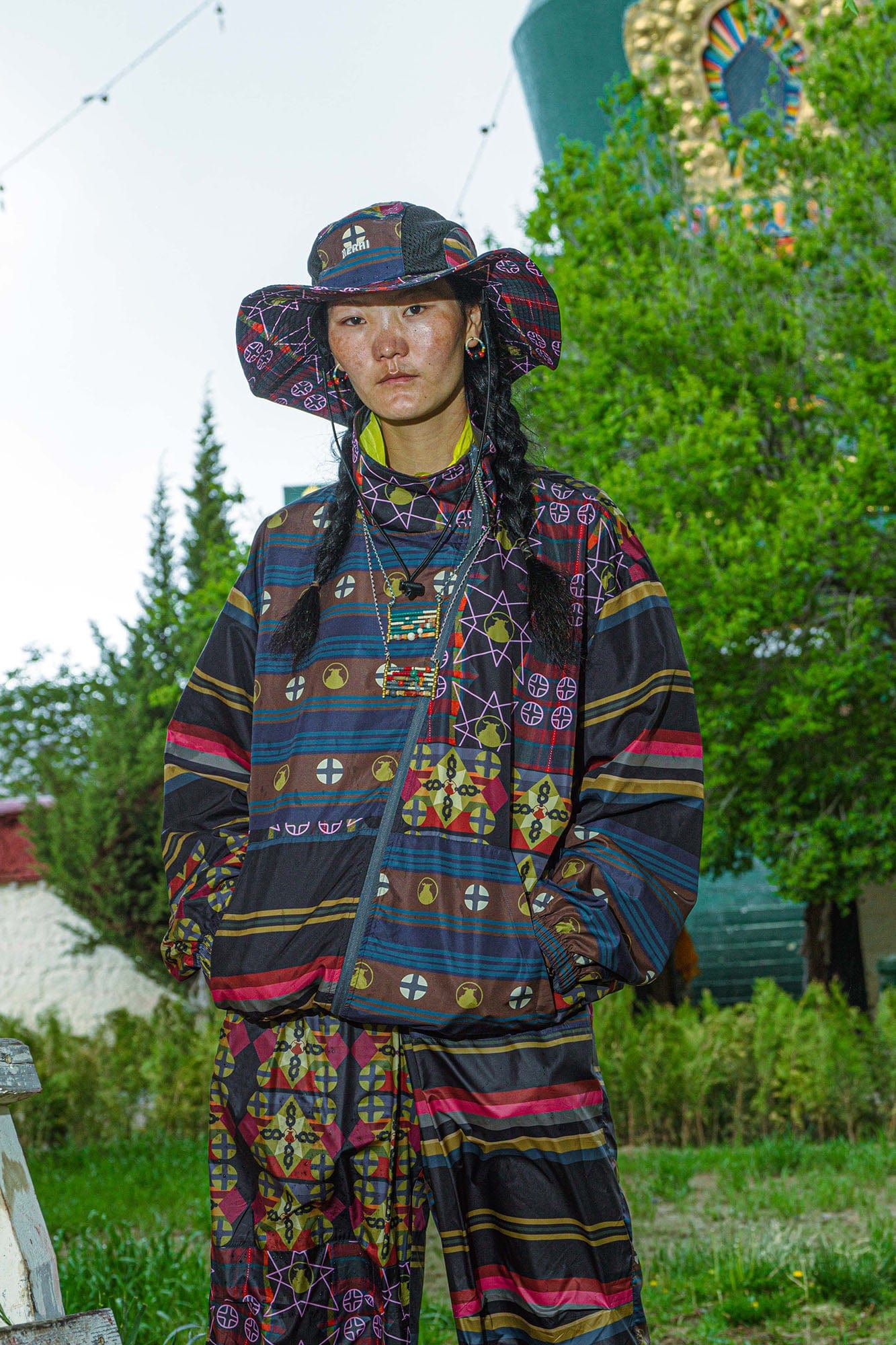 NERHI Mesh-Paneled Tribal Graphic Bucket Hat, premium urban and streetwear designers apparel on PROJECTISR.com, NERHI