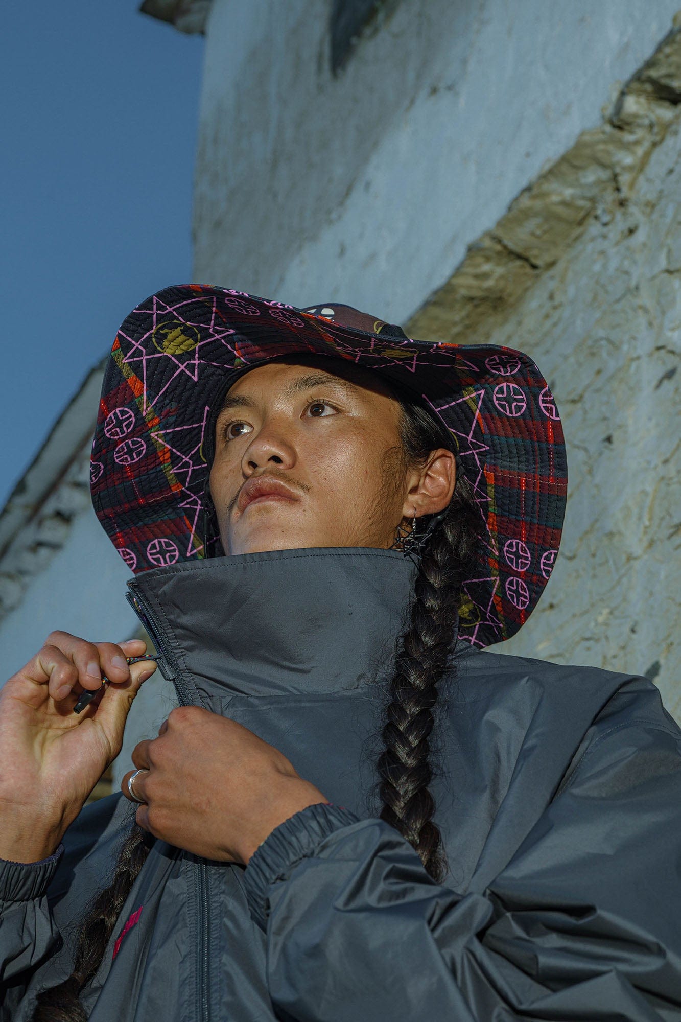 NERHI Mesh-Paneled Tribal Graphic Bucket Hat, premium urban and streetwear designers apparel on PROJECTISR.com, NERHI