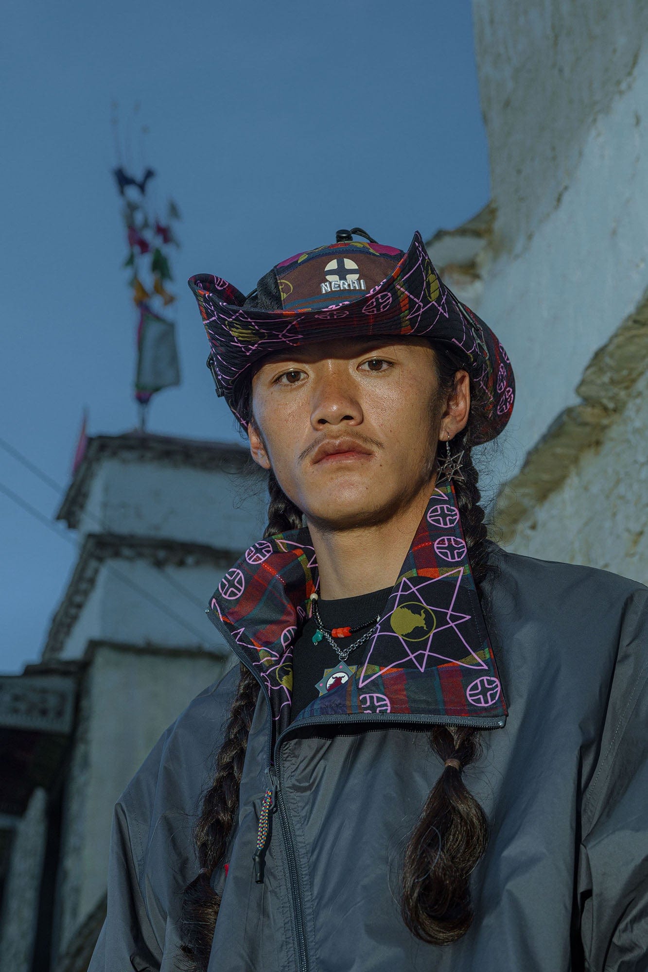 NERHI Mesh-Paneled Tribal Graphic Bucket Hat, premium urban and streetwear designers apparel on PROJECTISR.com, NERHI