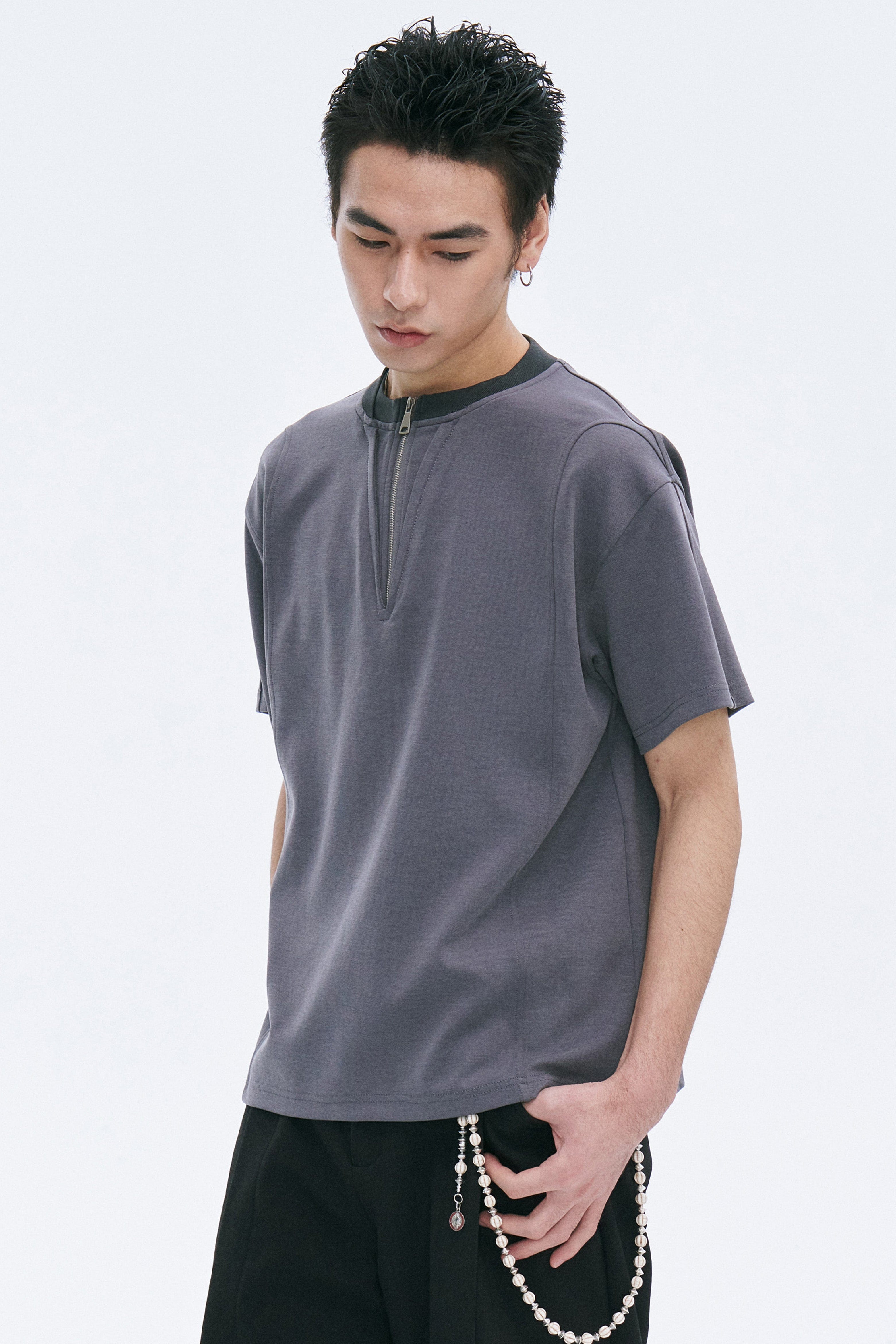 CATSSTAC Cross Spliced Dual-Zip T-Shirt, premium urban and streetwear designers apparel on PROJECTISR.com, CATSSTAC