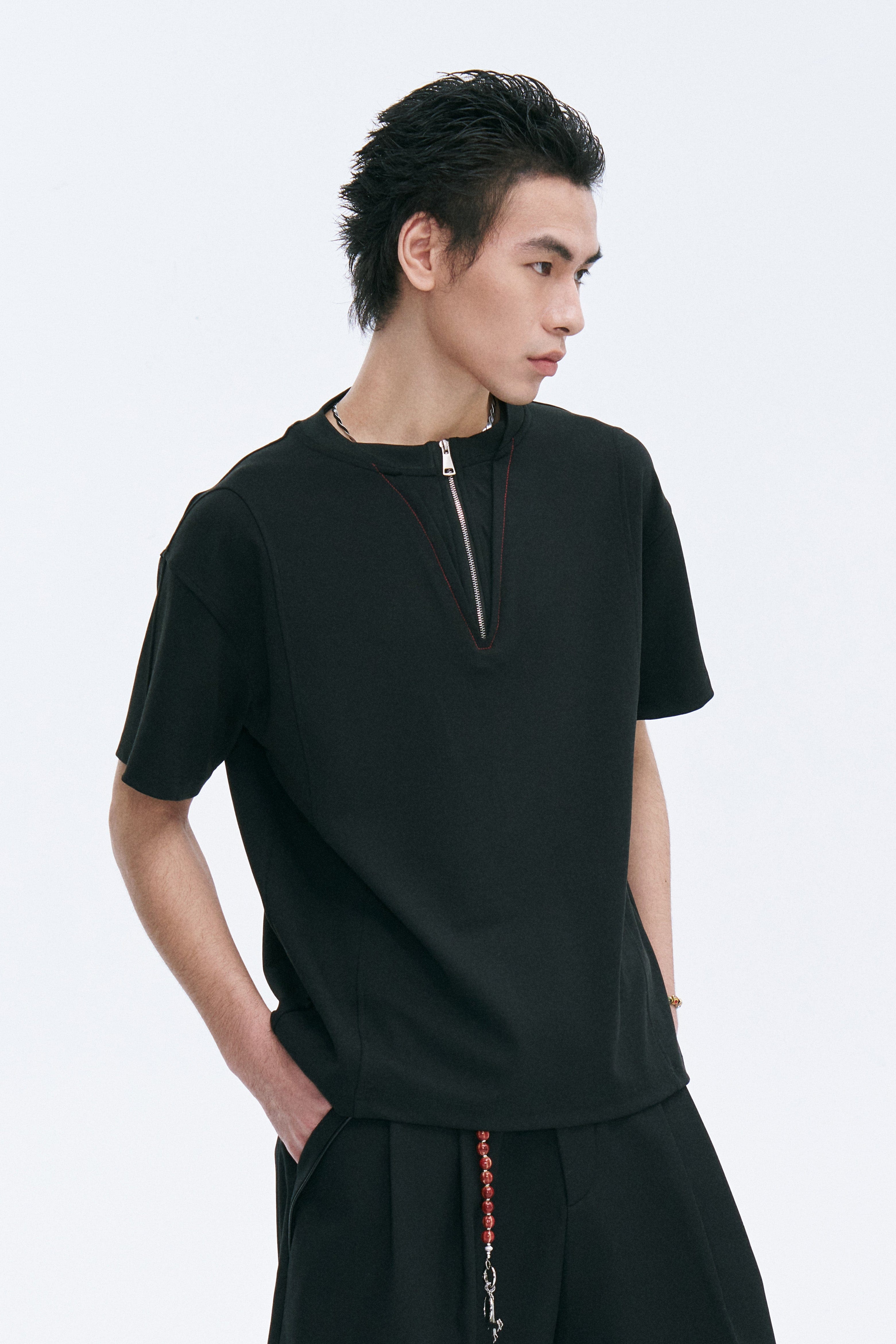 CATSSTAC Cross Spliced Dual-Zip T-Shirt, premium urban and streetwear designers apparel on PROJECTISR.com, CATSSTAC