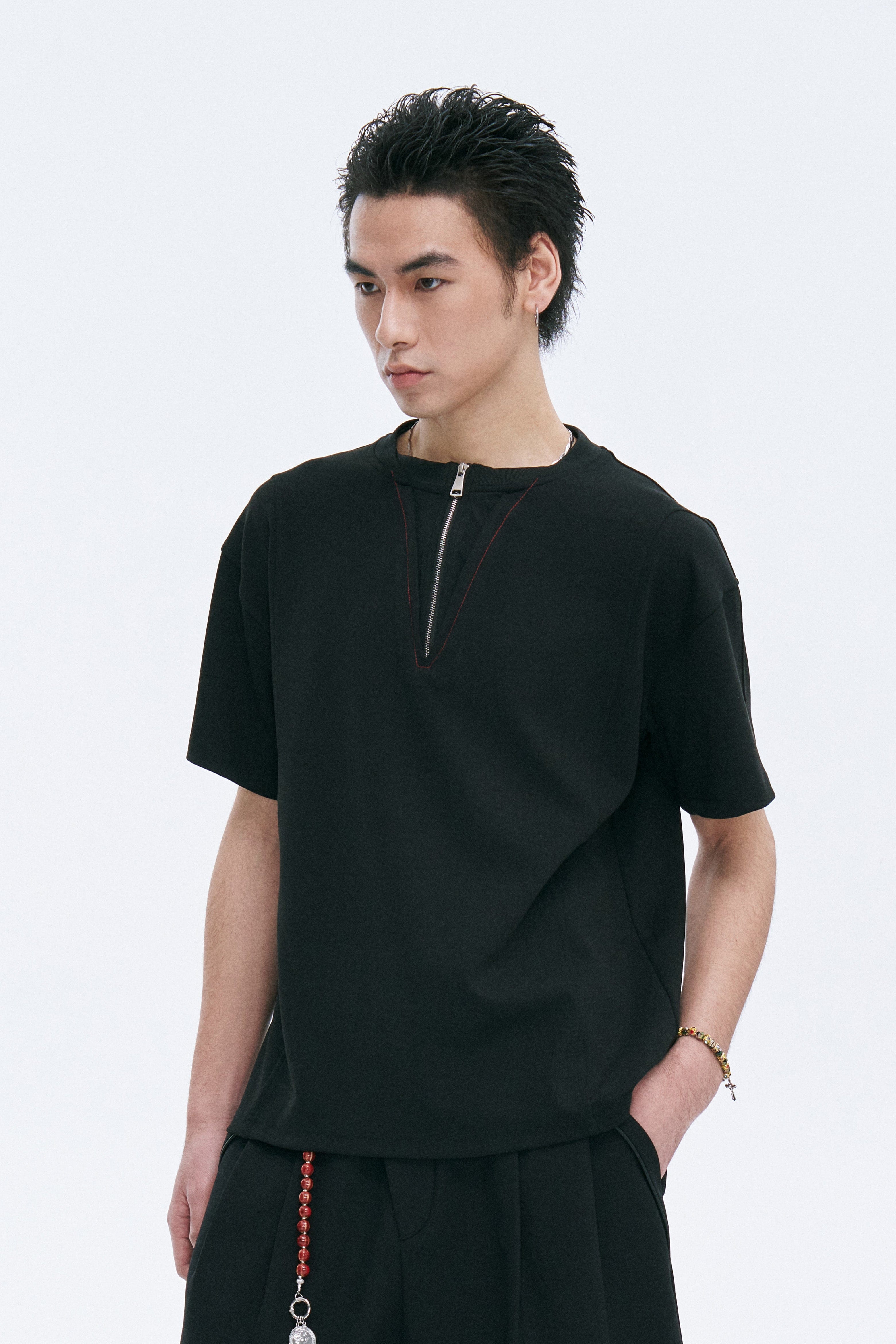 CATSSTAC Cross Spliced Dual-Zip T-Shirt, premium urban and streetwear designers apparel on PROJECTISR.com, CATSSTAC