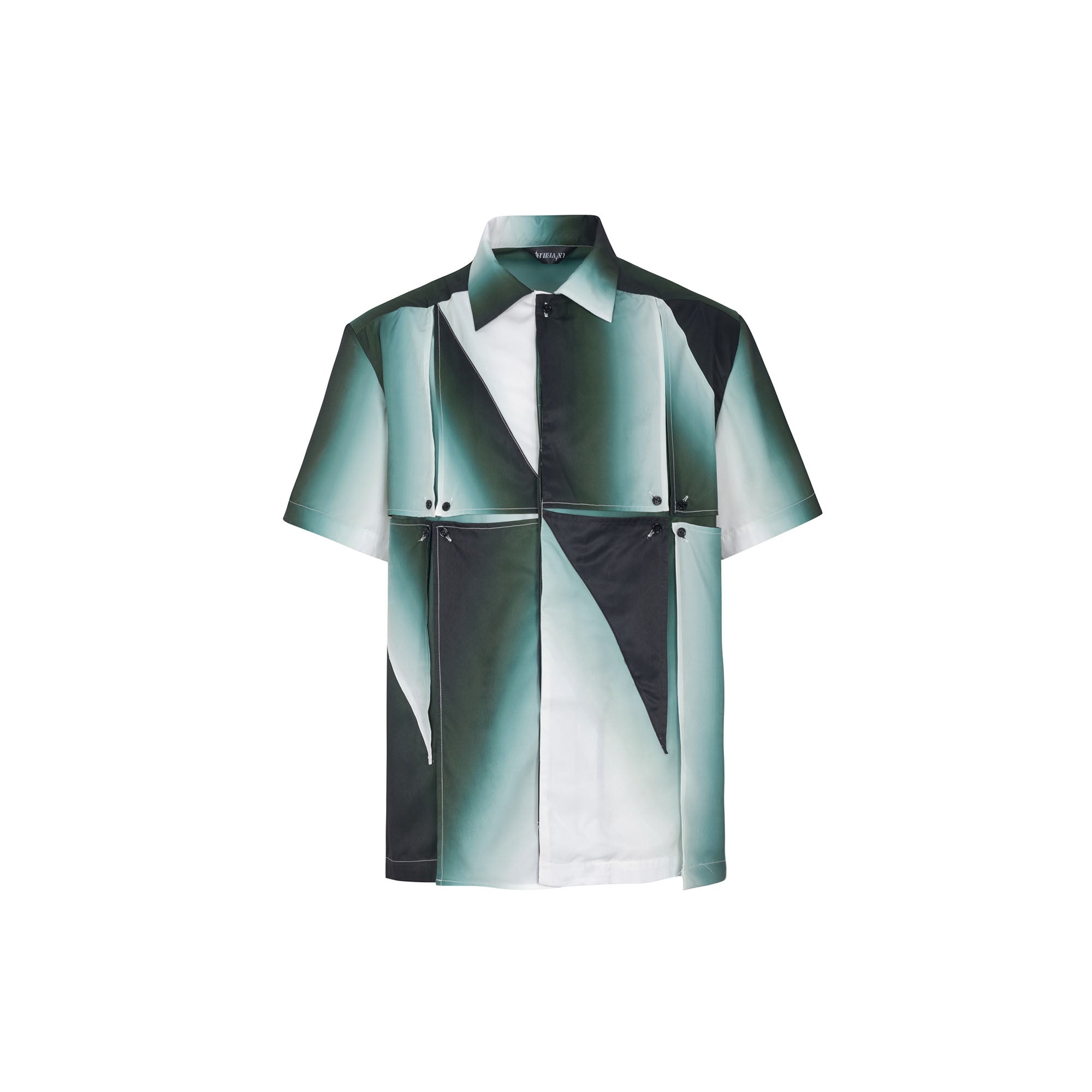 TUIMU Gradient Geometry Panel Acetate Shirt, premium urban and streetwear designers apparel on PROJECTISR.com, TUIMU