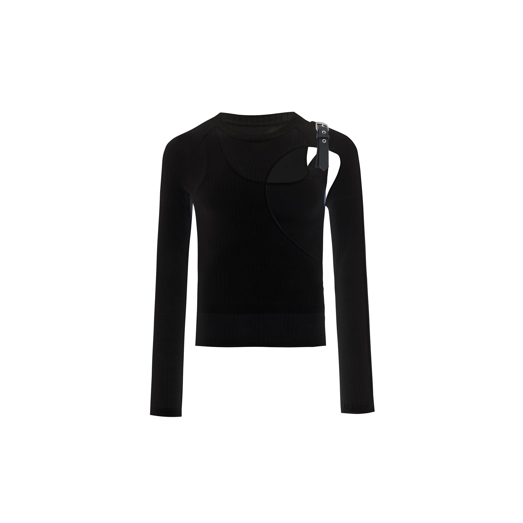 TUIMU Belted Cut-Out Ribbed Long-Sleeve Tee, premium urban and streetwear designers apparel on PROJECTISR.com, TUIMU