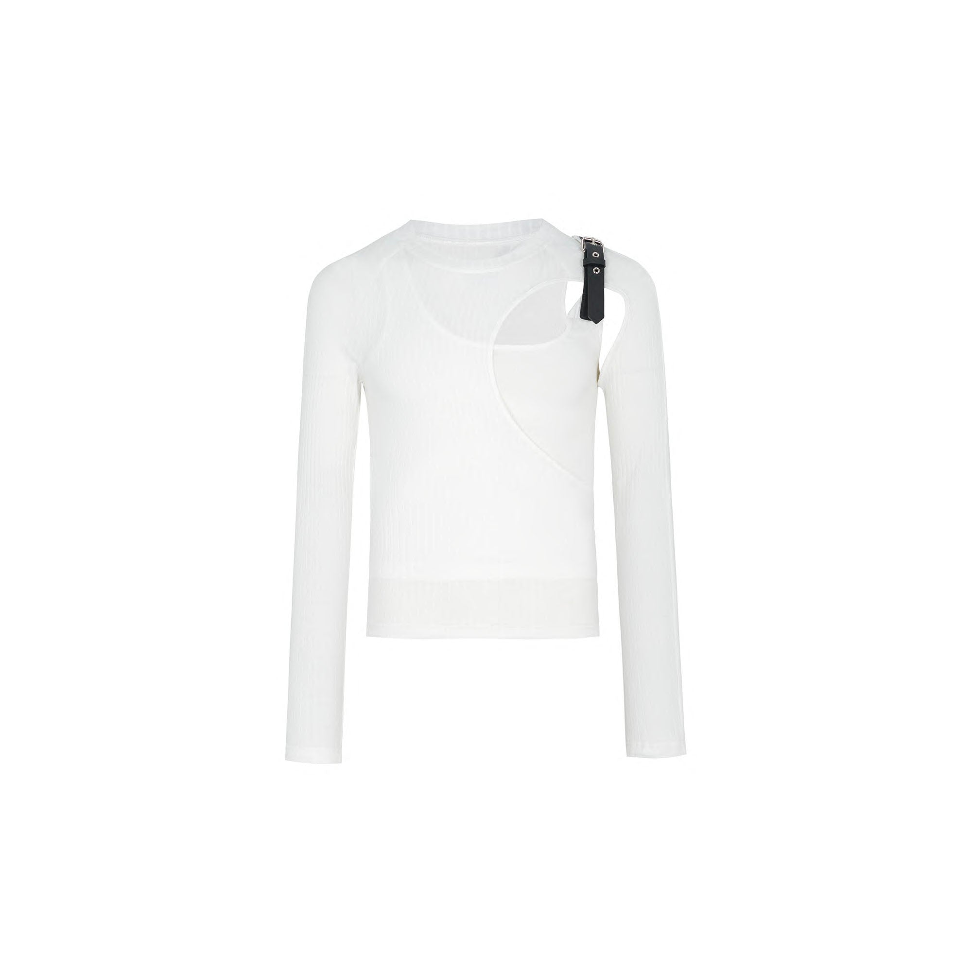TUIMU Belted Cut-Out Ribbed Long-Sleeve Tee, premium urban and streetwear designers apparel on PROJECTISR.com, TUIMU