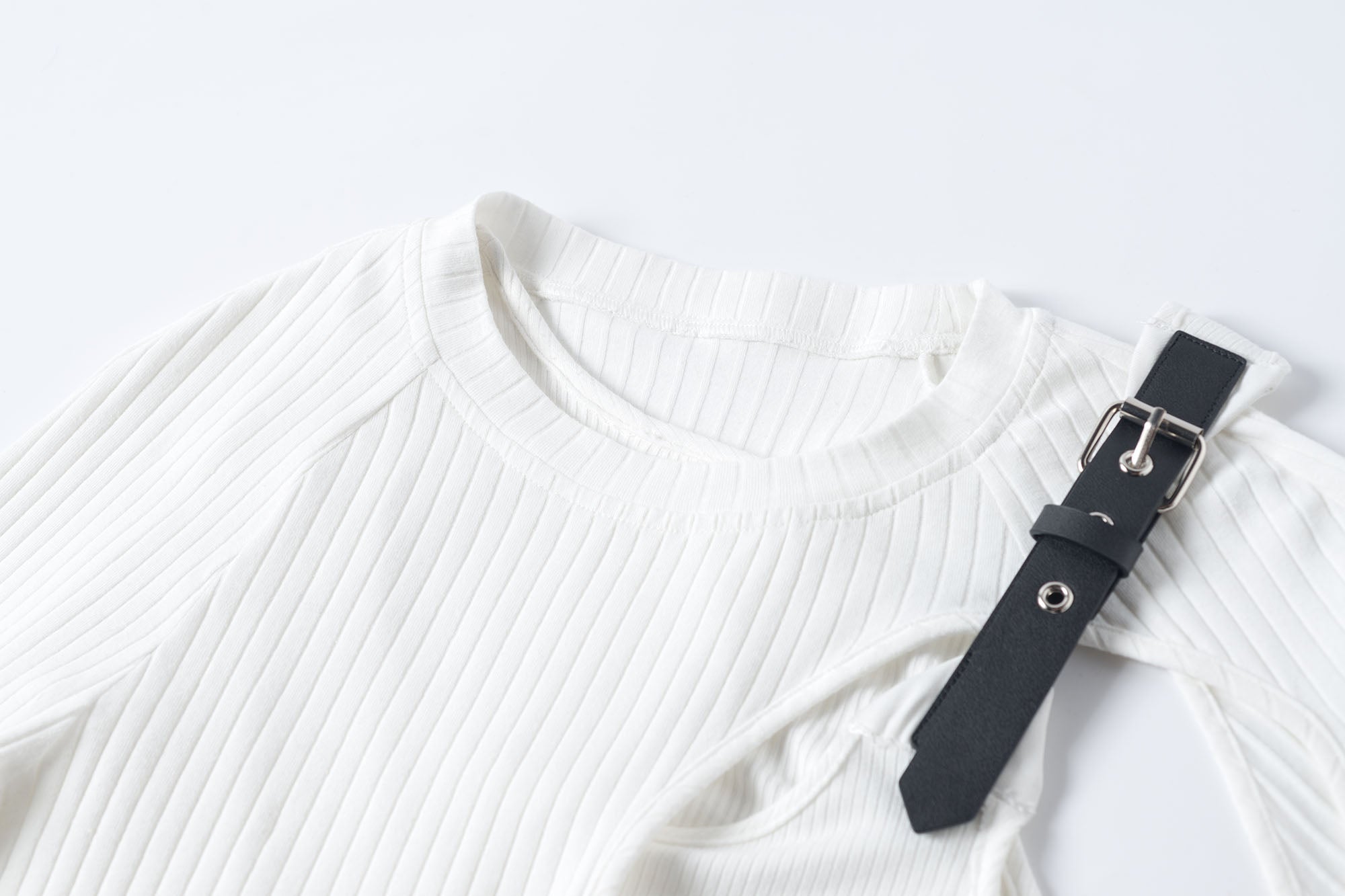 TUIMU Belted Cut-Out Ribbed Long-Sleeve Tee, premium urban and streetwear designers apparel on PROJECTISR.com, TUIMU