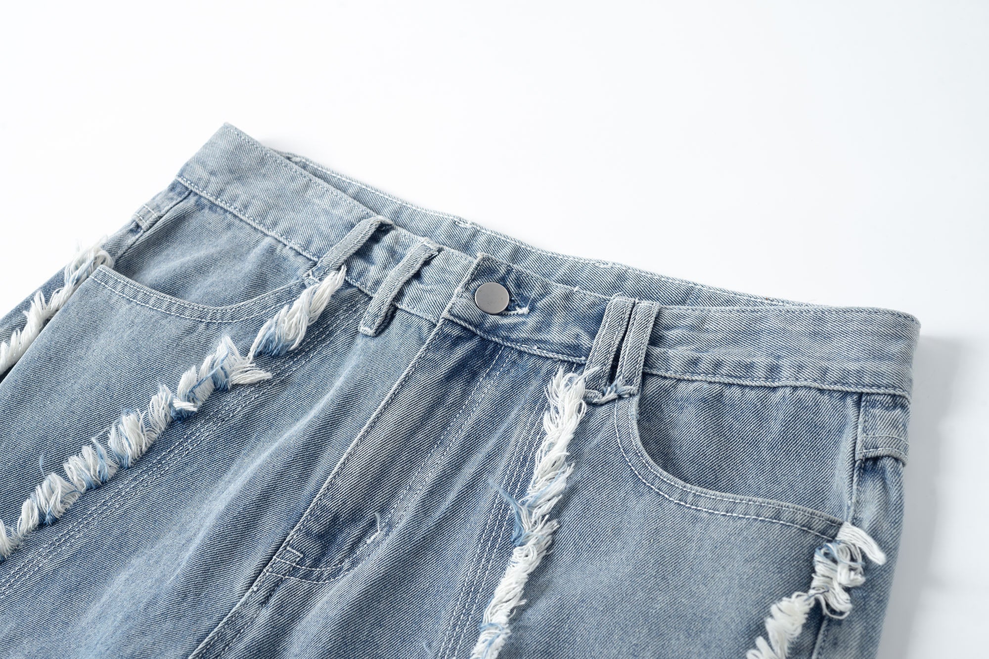 TUIMU Fringe-Trim Straight-Leg Washed Jeans, premium urban and streetwear designers apparel on PROJECTISR.com, TUIMU