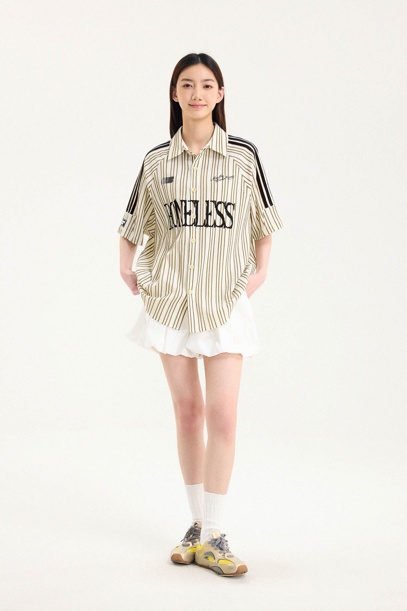 BONELESS Pinstriped Seersucker Raglan Half Shirt, premium urban and streetwear designers apparel on PROJECTISR.com, BONELESS