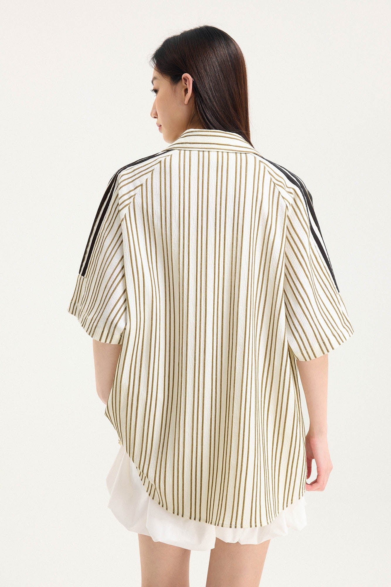 BONELESS Pinstriped Seersucker Raglan Half Shirt, premium urban and streetwear designers apparel on PROJECTISR.com, BONELESS