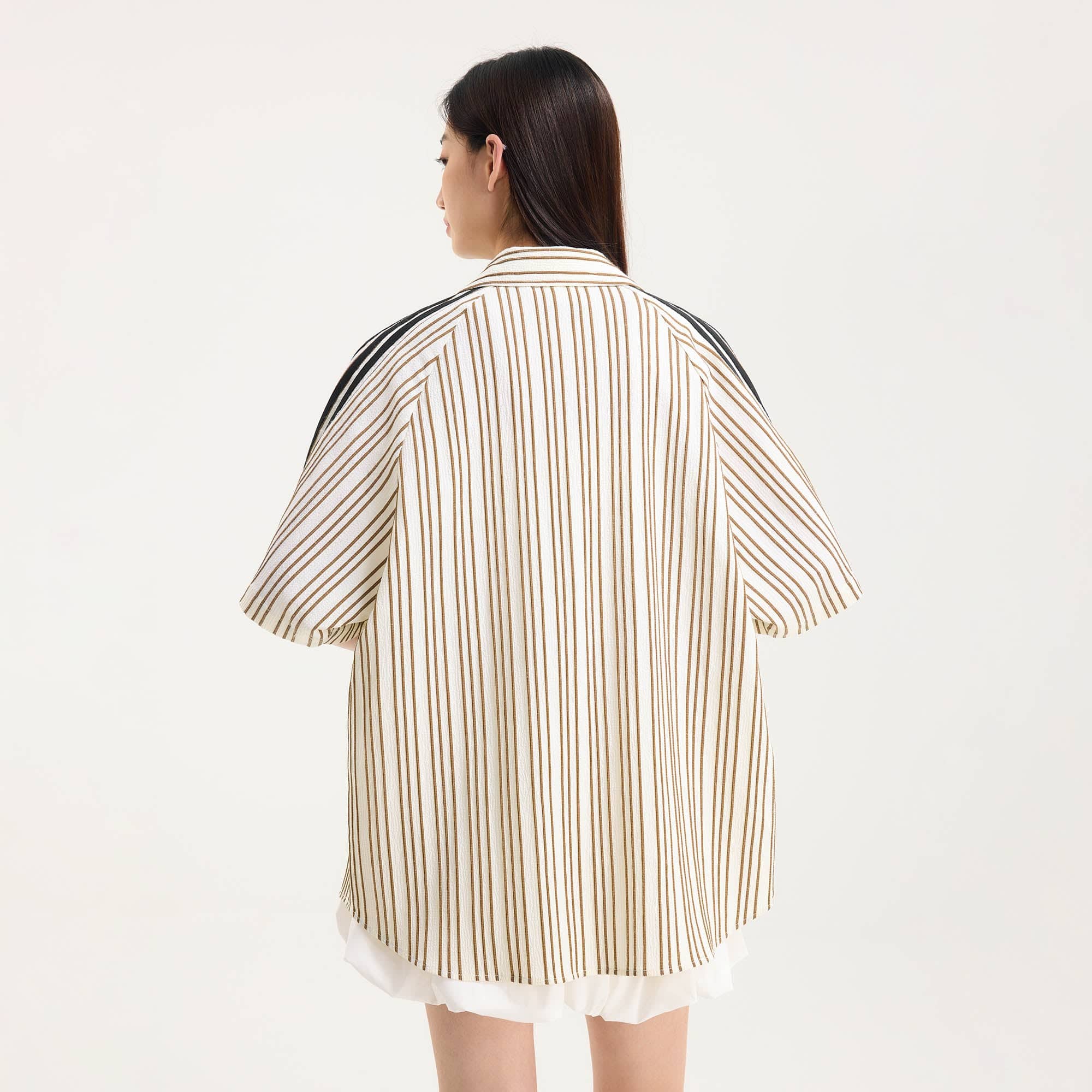 BONELESS Pinstriped Seersucker Raglan Half Shirt, premium urban and streetwear designers apparel on PROJECTISR.com, BONELESS