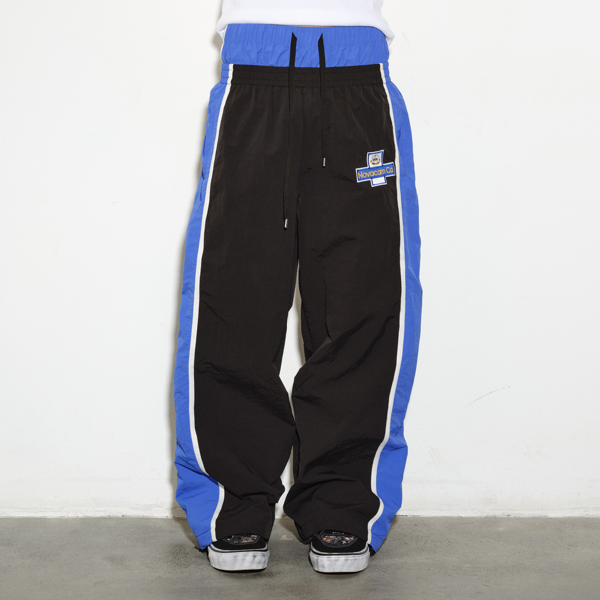 NOVACAM Retro Contrast Double-Waist Nylon Cargo Pants