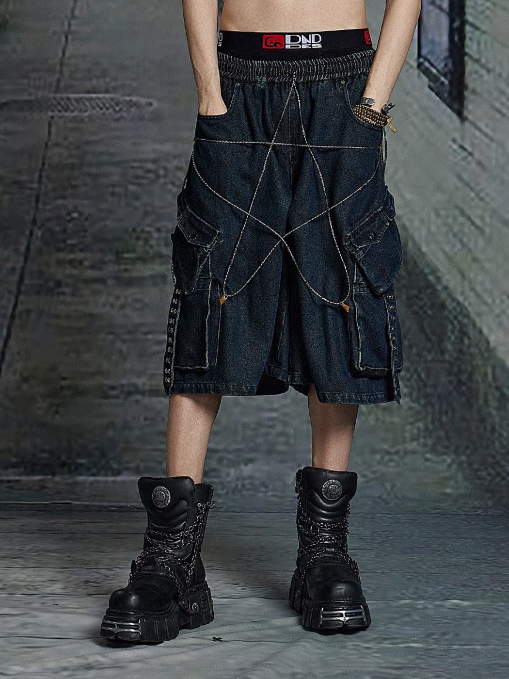 DND4DES Star Drawstring Deconstructed Denim Shorts, premium urban and streetwear designers apparel on PROJECTISR.com, DND4DES