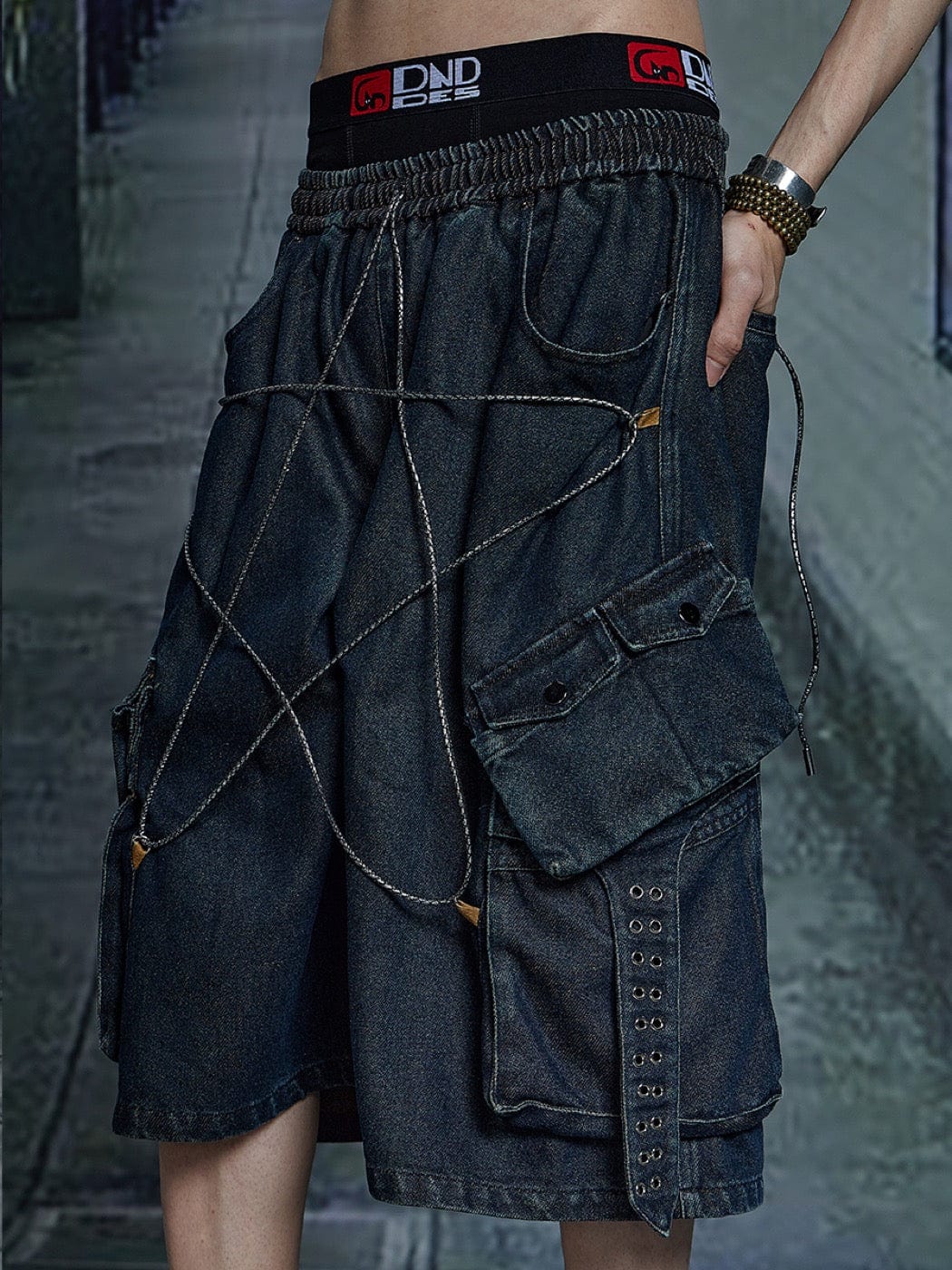 DND4DES Star Drawstring Deconstructed Denim Shorts, premium urban and streetwear designers apparel on PROJECTISR.com, DND4DES