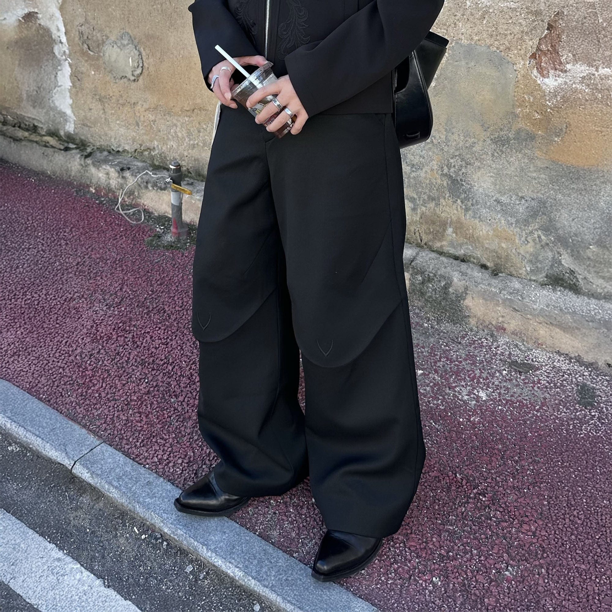 ESAIAS Layered Flap-Knee Wool-Blended Wide-Leg Trousers, premium urban and streetwear designers apparel on PROJECTISR.com, ESAIAS